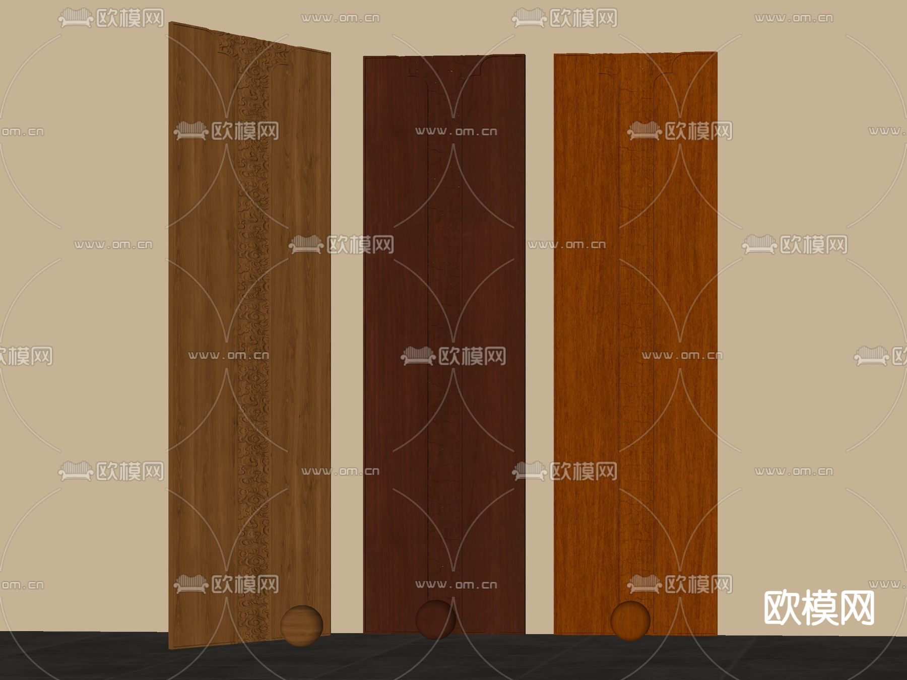 新中式祥云雕花护墙板 背景墙板su模型下载（渲染图1）