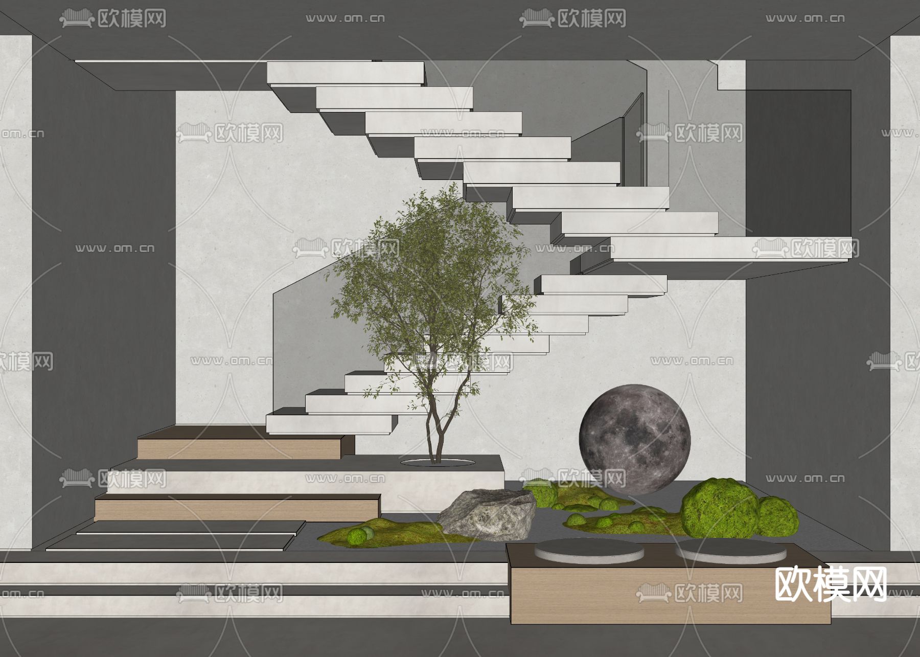 景观楼梯 扶手楼梯su模型下载（渲染图1）
