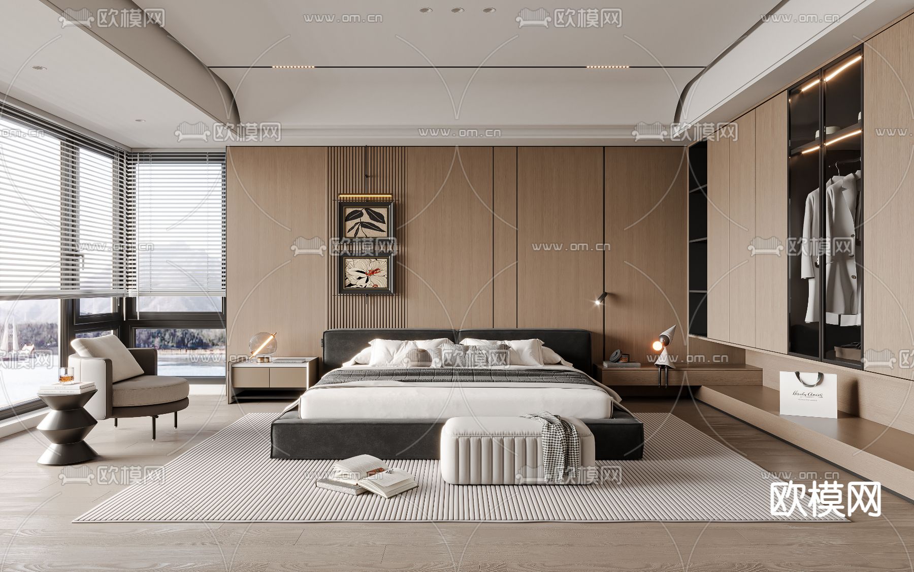 现代卧室 主卧 主人房3d模型下载（渲染图1）