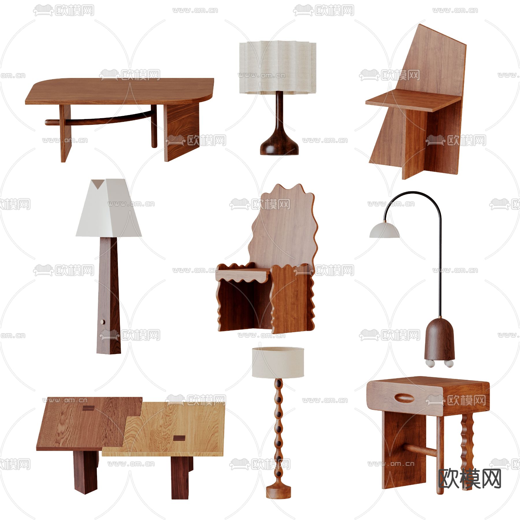 中古风家具 椅子 落地灯 台灯 桌几3d模型下载