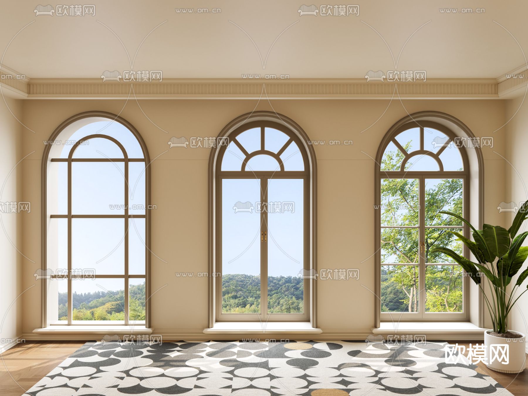 法式拱形窗户 平开窗户 窗户su模型下载（渲染图2）