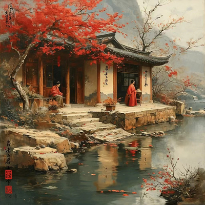  古代画 装饰画 风景画贴图 