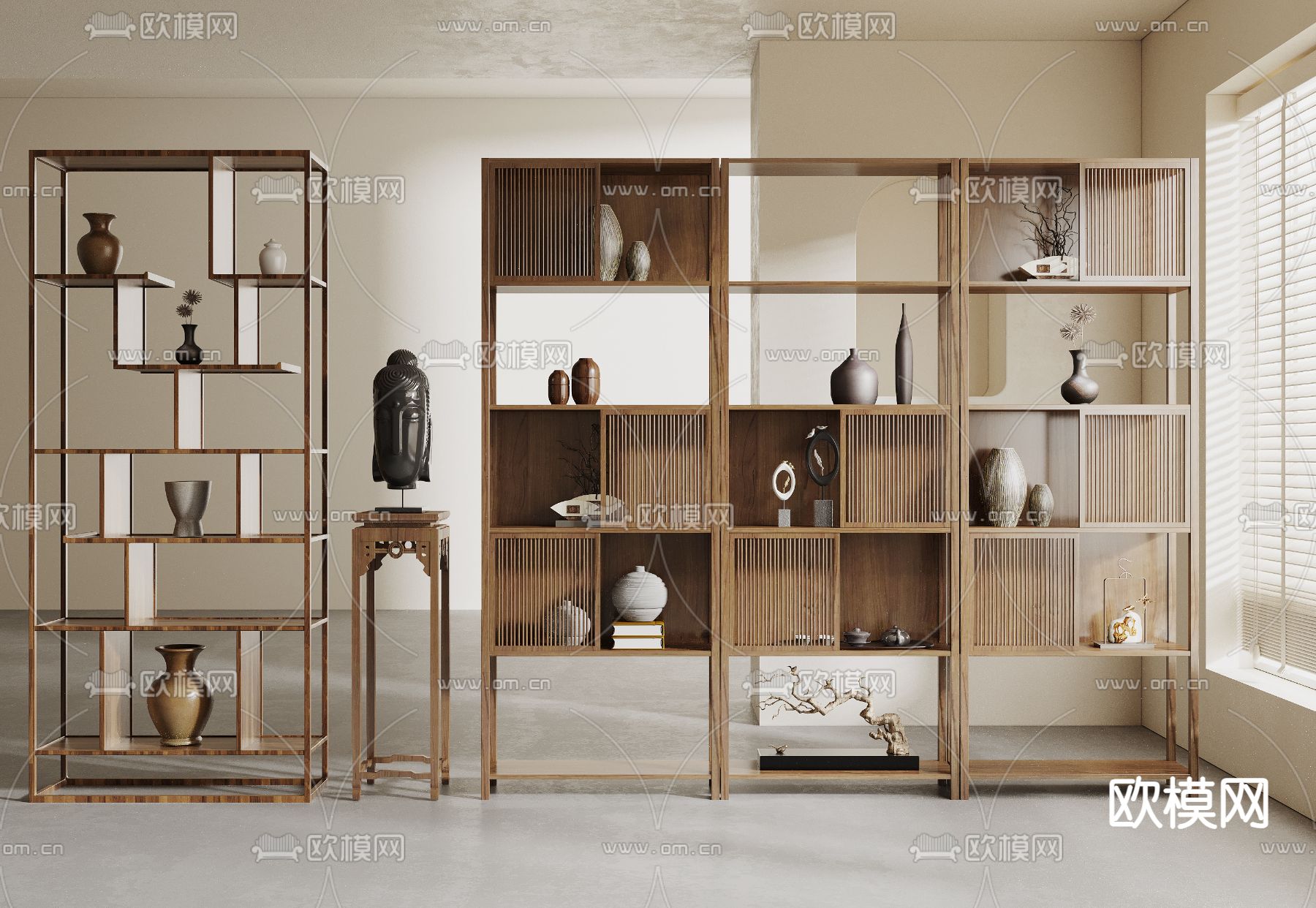 博古架 新中式置物架 陈列架3d模型下载