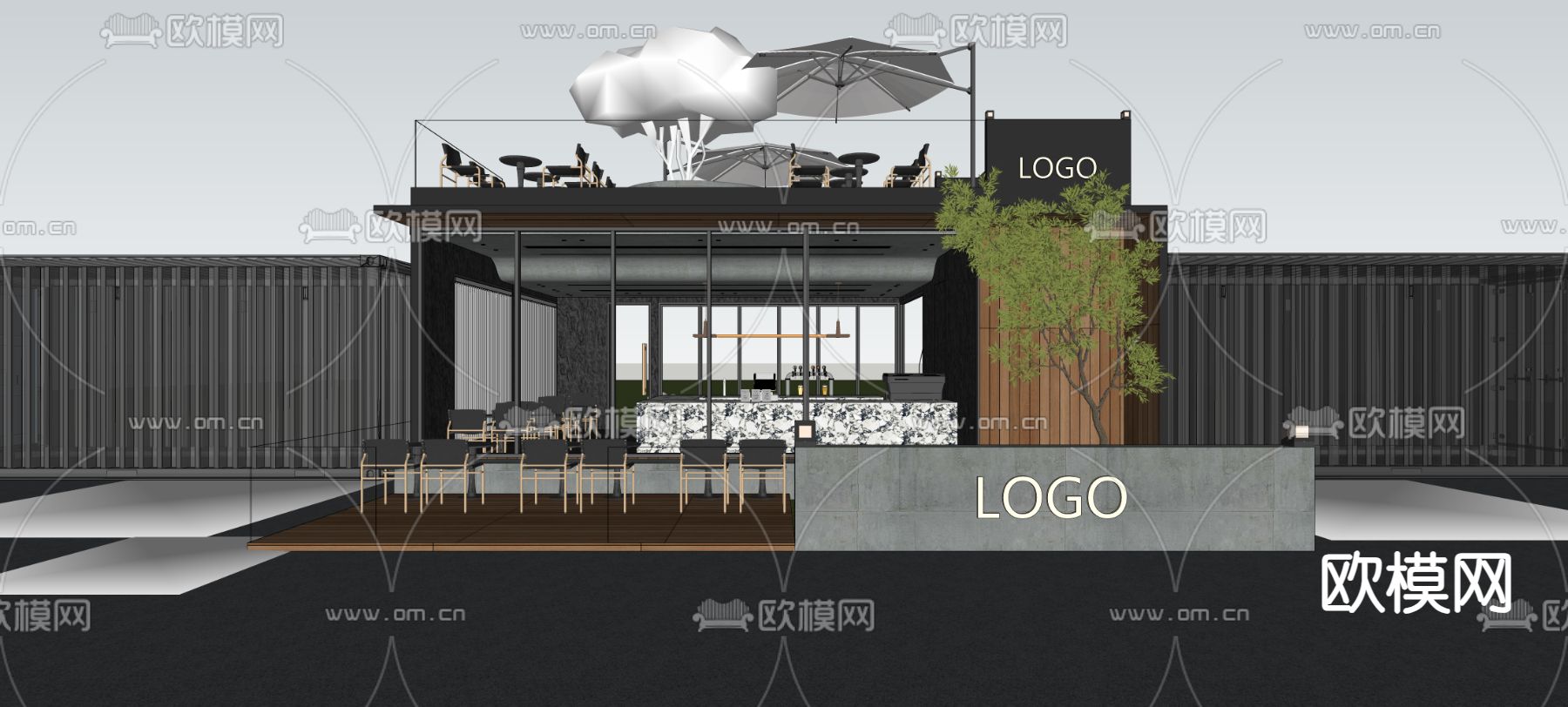 工业风咖啡厅su模型下载（渲染图1）