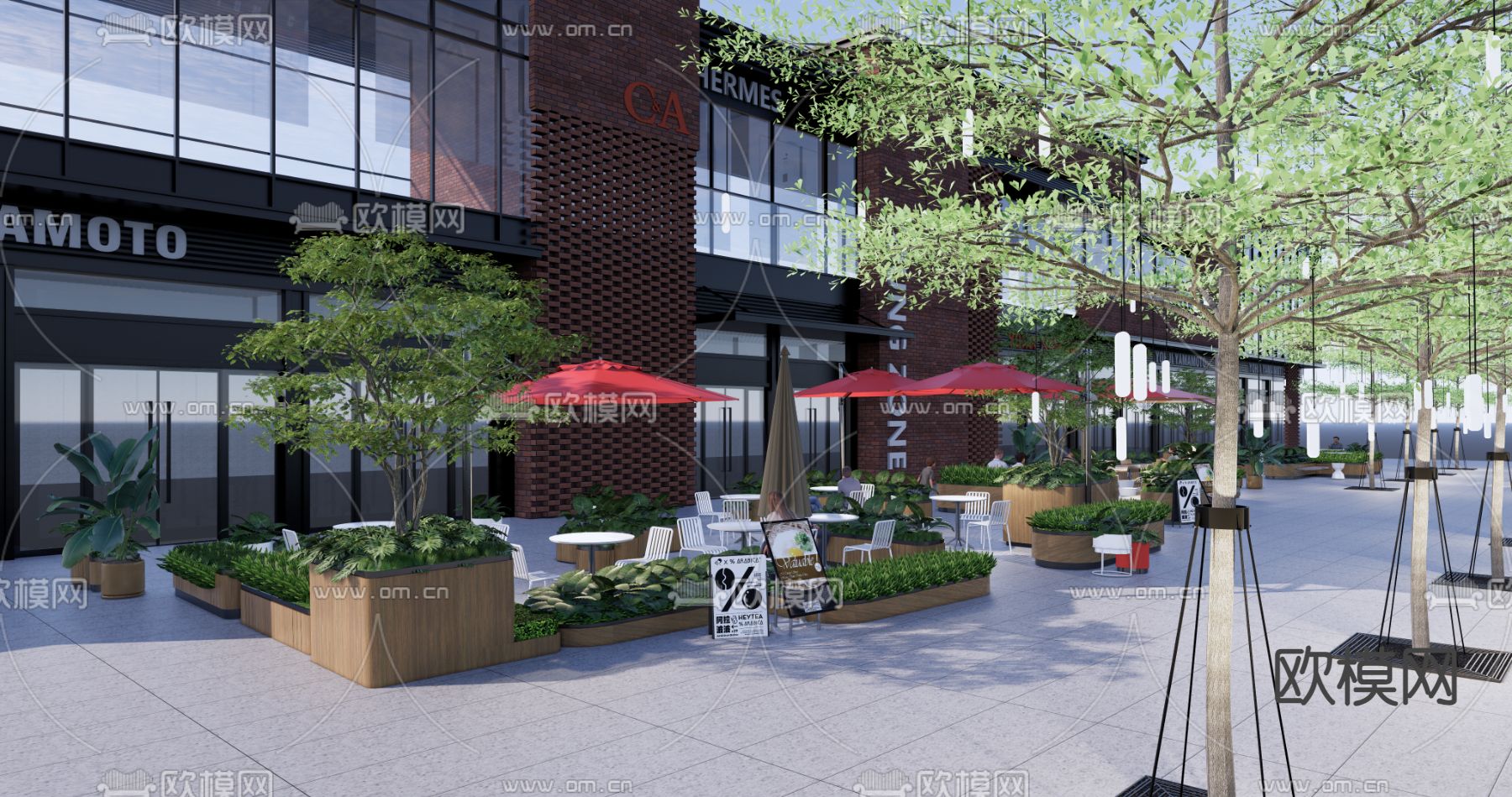 现代商业街su模型下载（渲染图2）