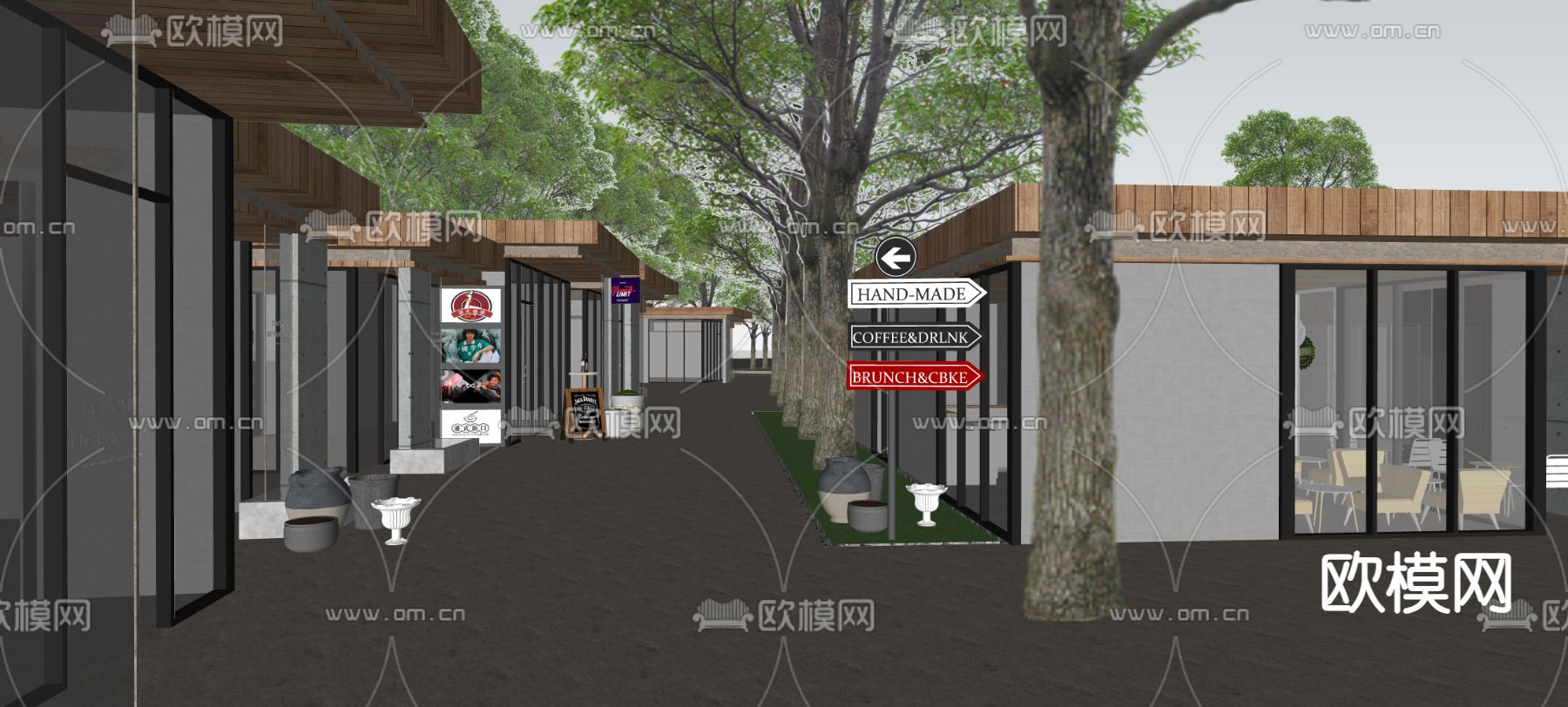 现代商业街su模型下载（渲染图1）