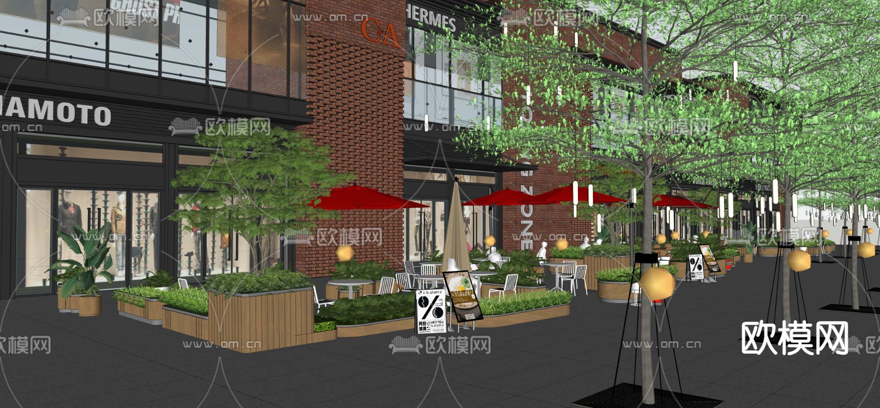 现代商业街su模型下载（渲染图1）