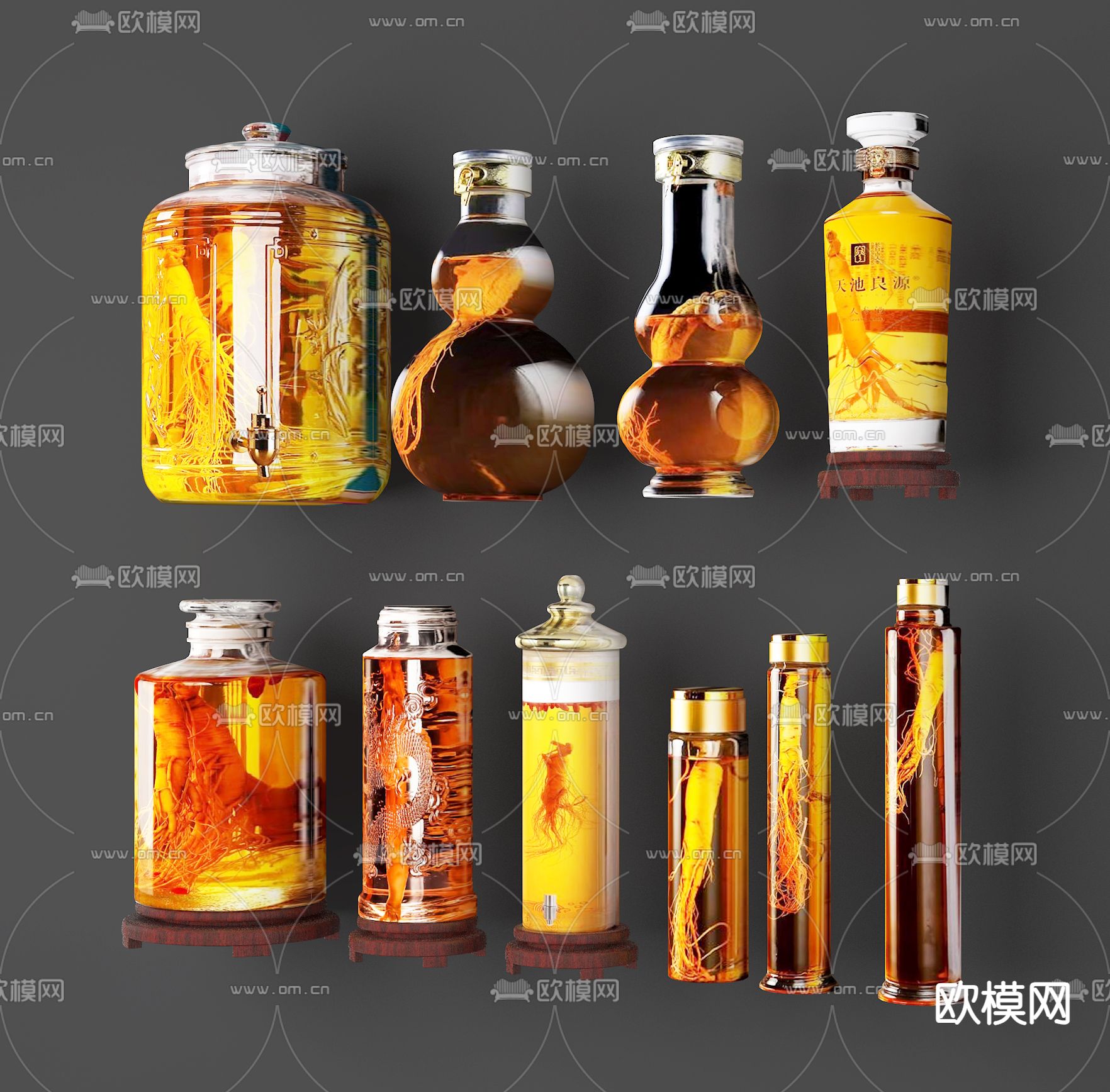 现代药酒 泡酒 人参酒 药材酒su模型下载（渲染图2）