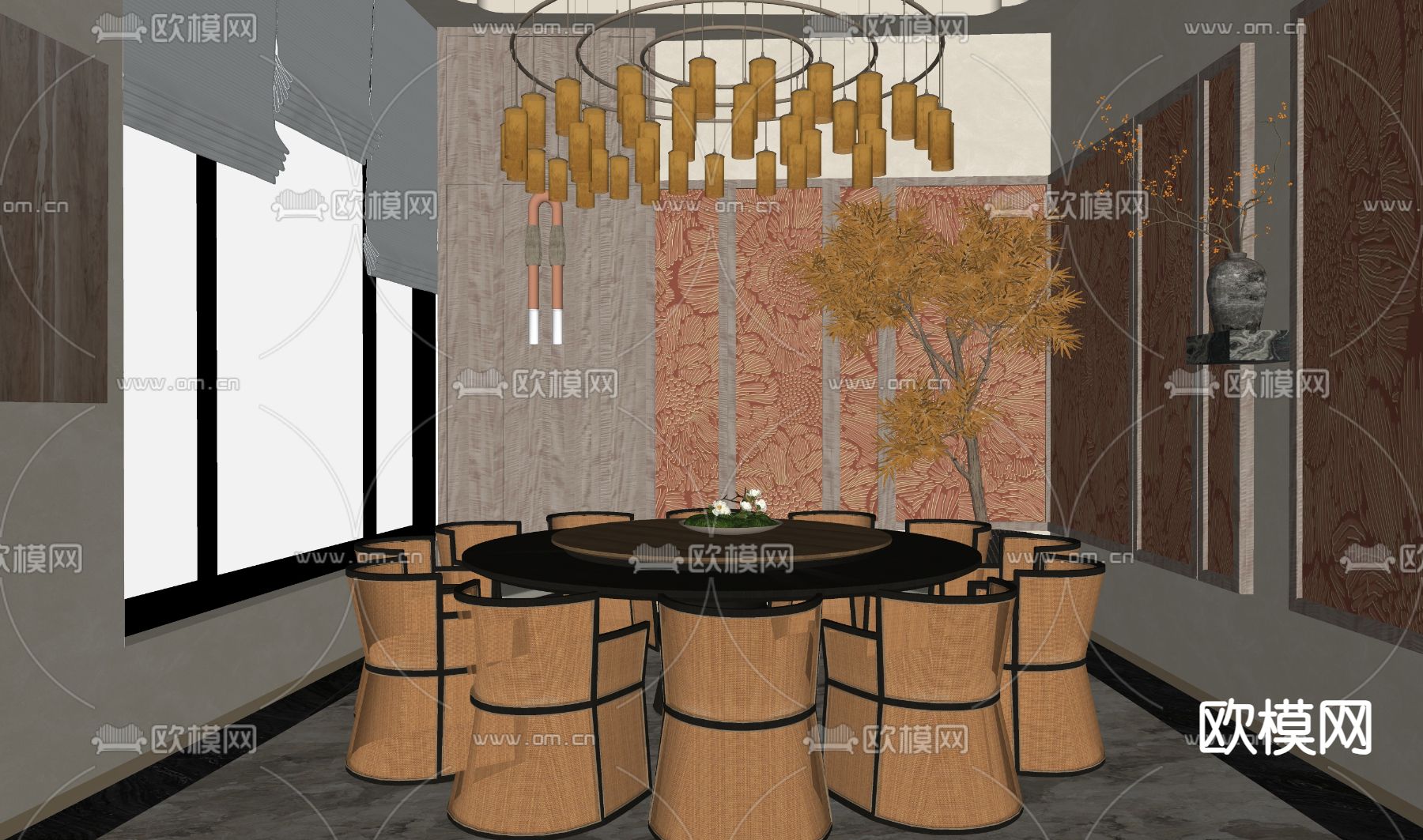 侘寂风餐饮包厢su模型下载（渲染图1）