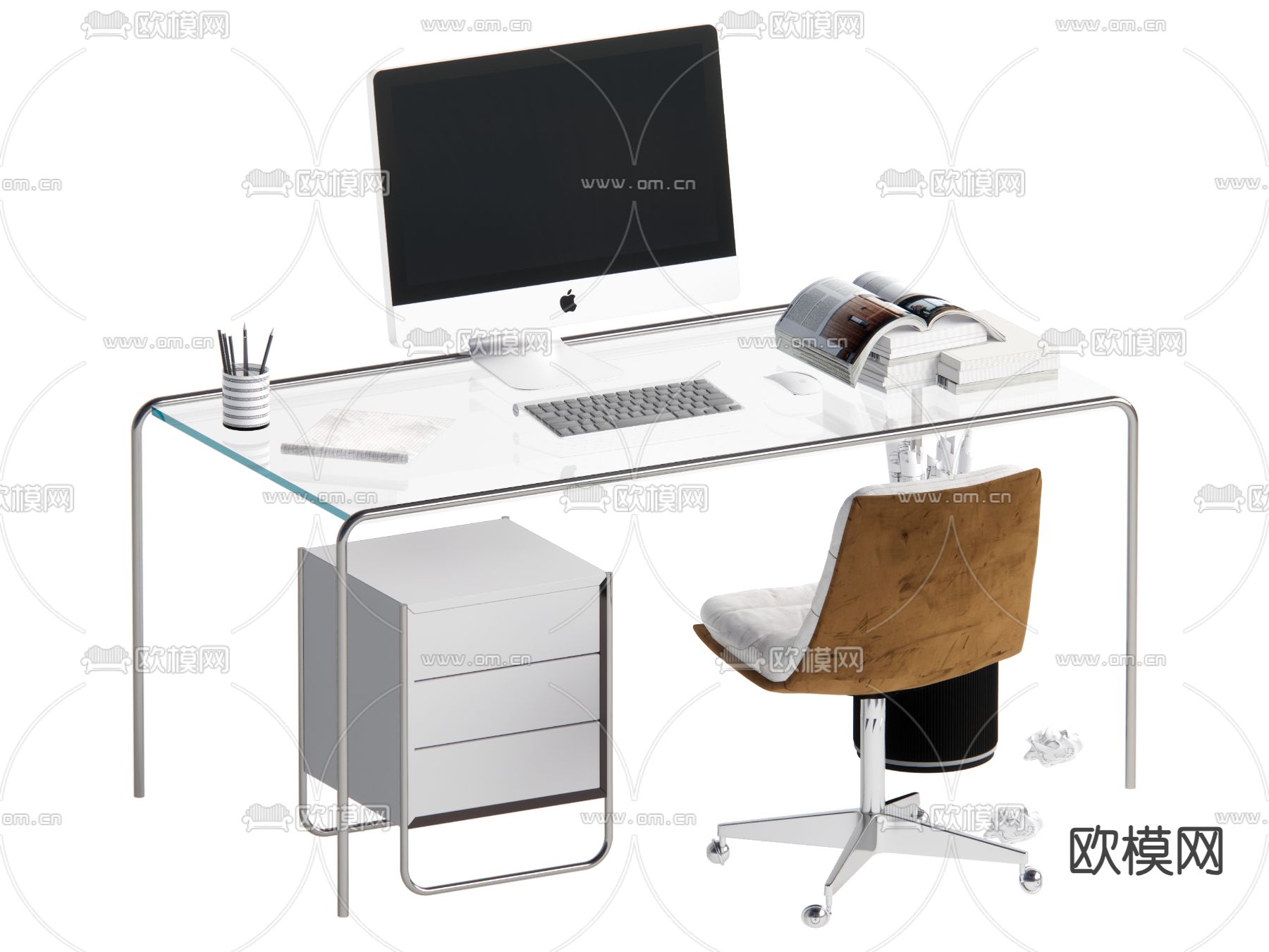 现代书桌椅su模型下载（渲染图2）