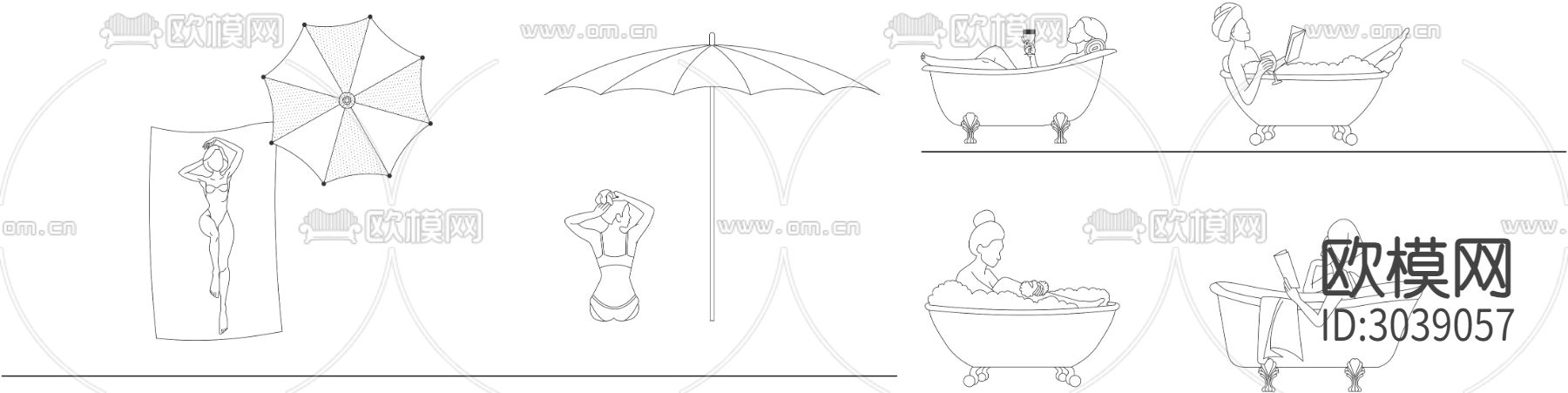 沙滩人物 浴缸洗澡人物下载（渲染图2）