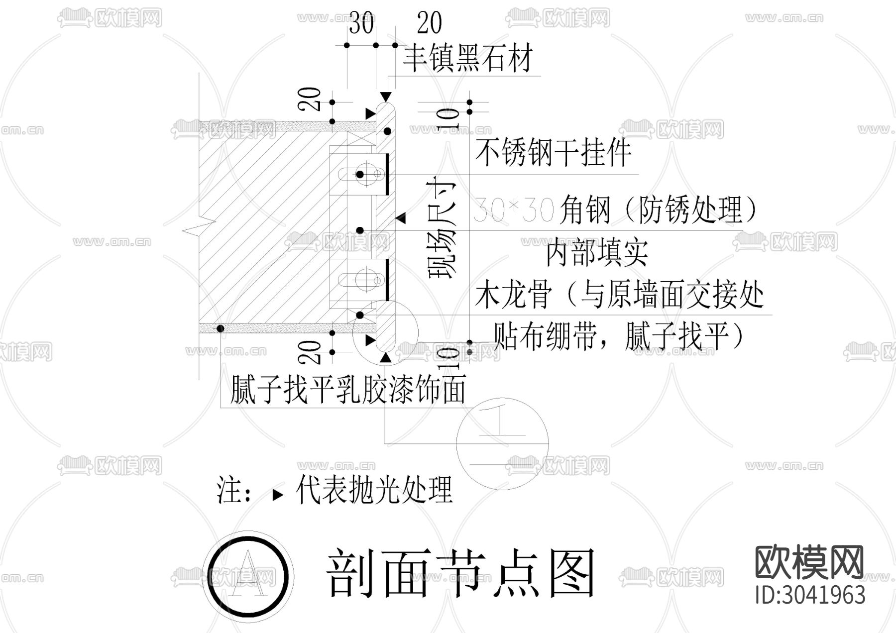 精品石材垭口节点大样详图 剖面图下载（渲染图6）