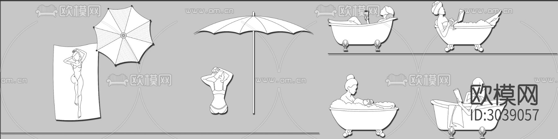 沙滩人物 浴缸洗澡人物下载（渲染图1）