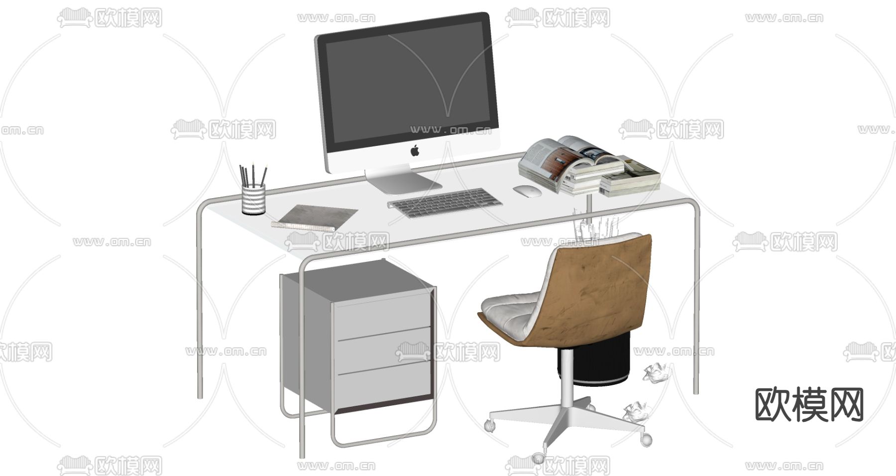 现代书桌椅su模型下载（渲染图1）