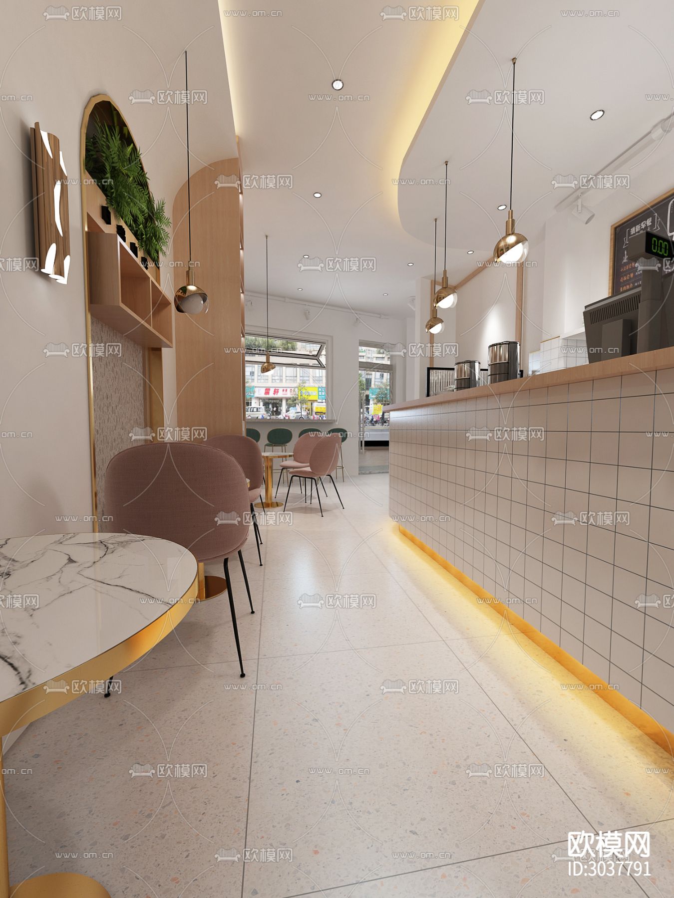 最新流行咖啡馆CAD施工图下载（渲染图3）