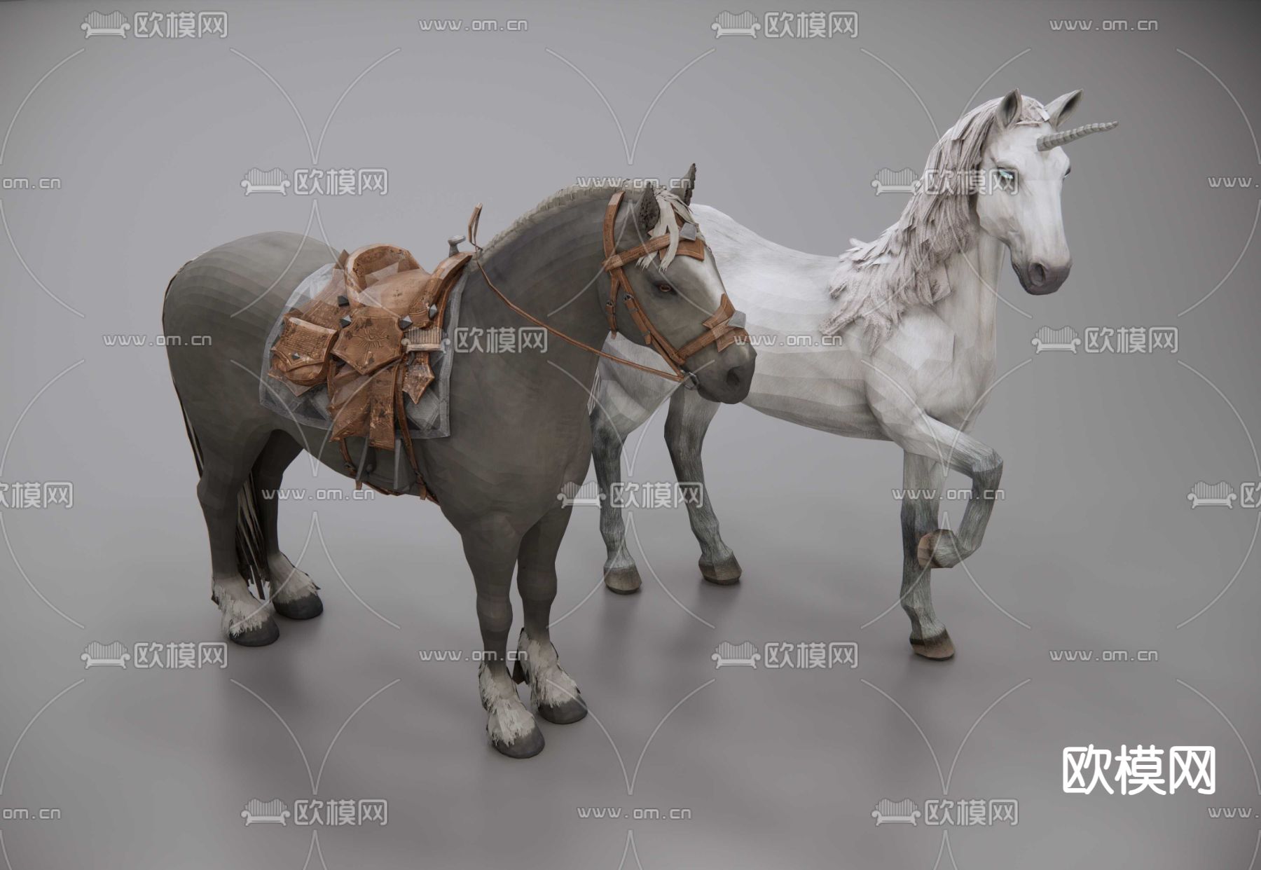 独角兽 赛马su模型下载（渲染图2）