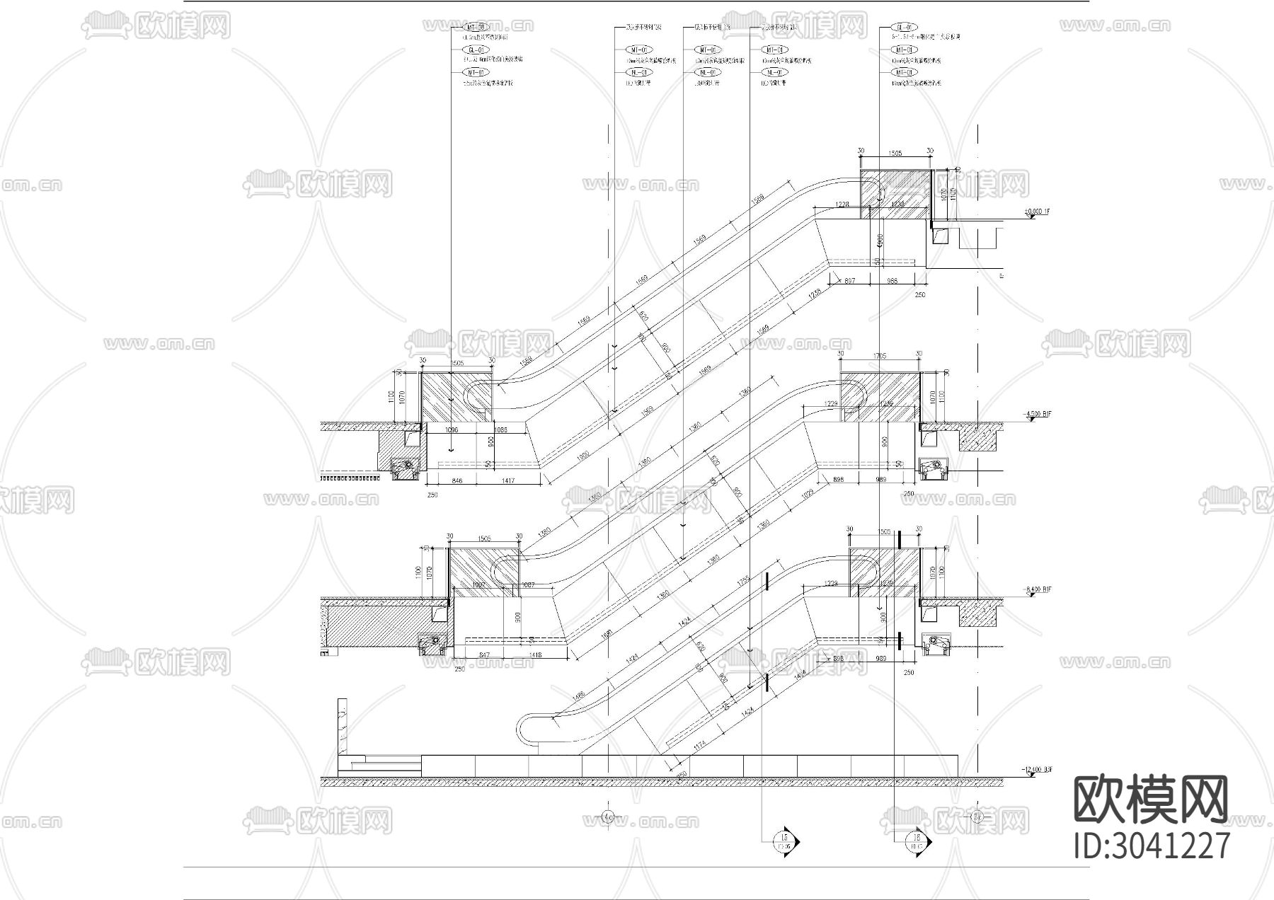 商业广场场中庭楼梯CAD立面图下载（渲染图3）