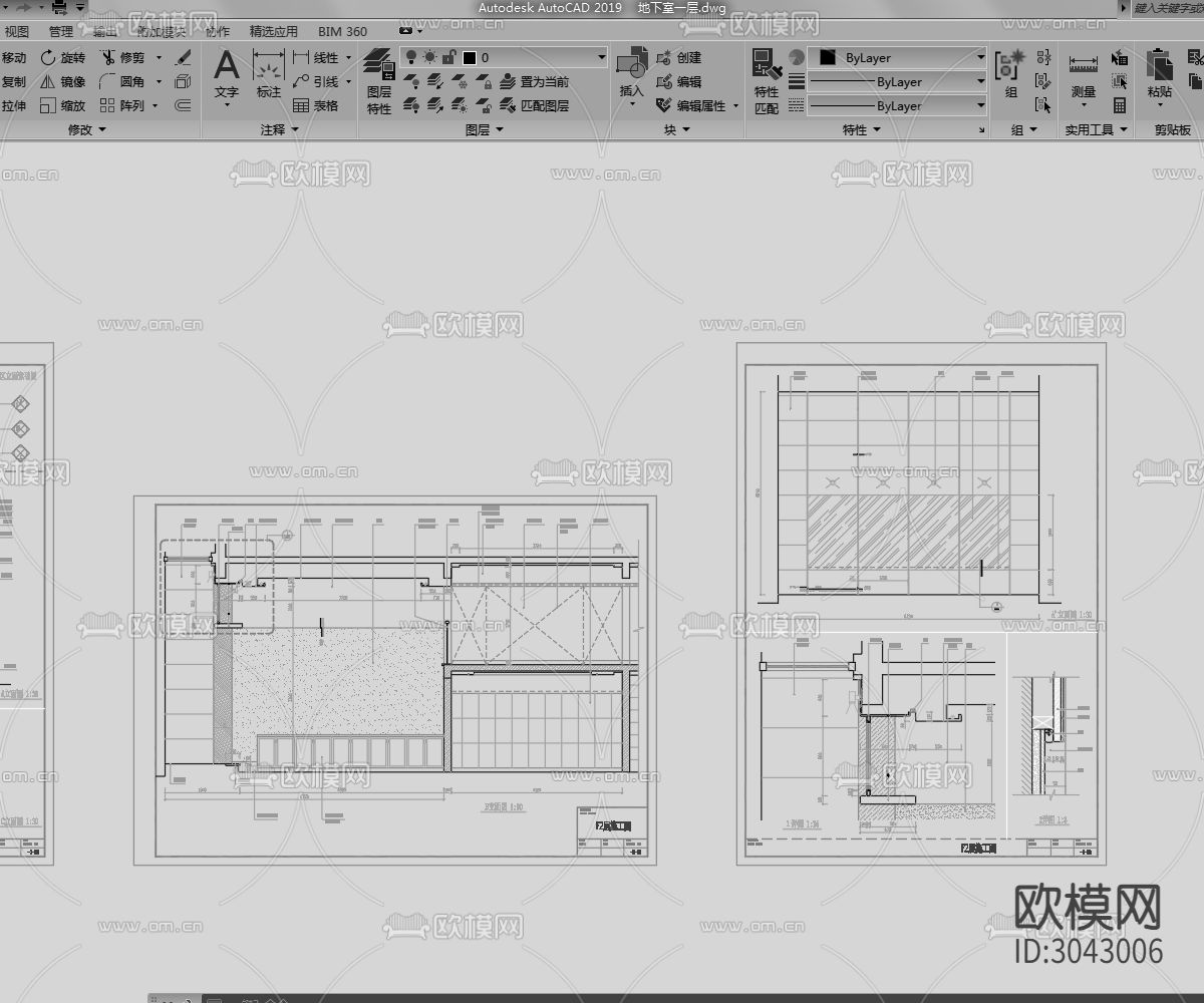 家装图纸 地下室 地上一到四层cad施工图下载（渲染图7）