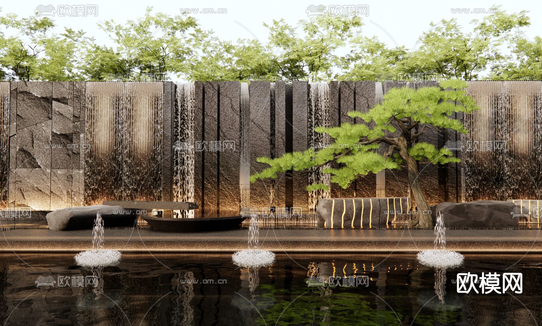 假山水景 庭院小品 瀑布3d模型下载