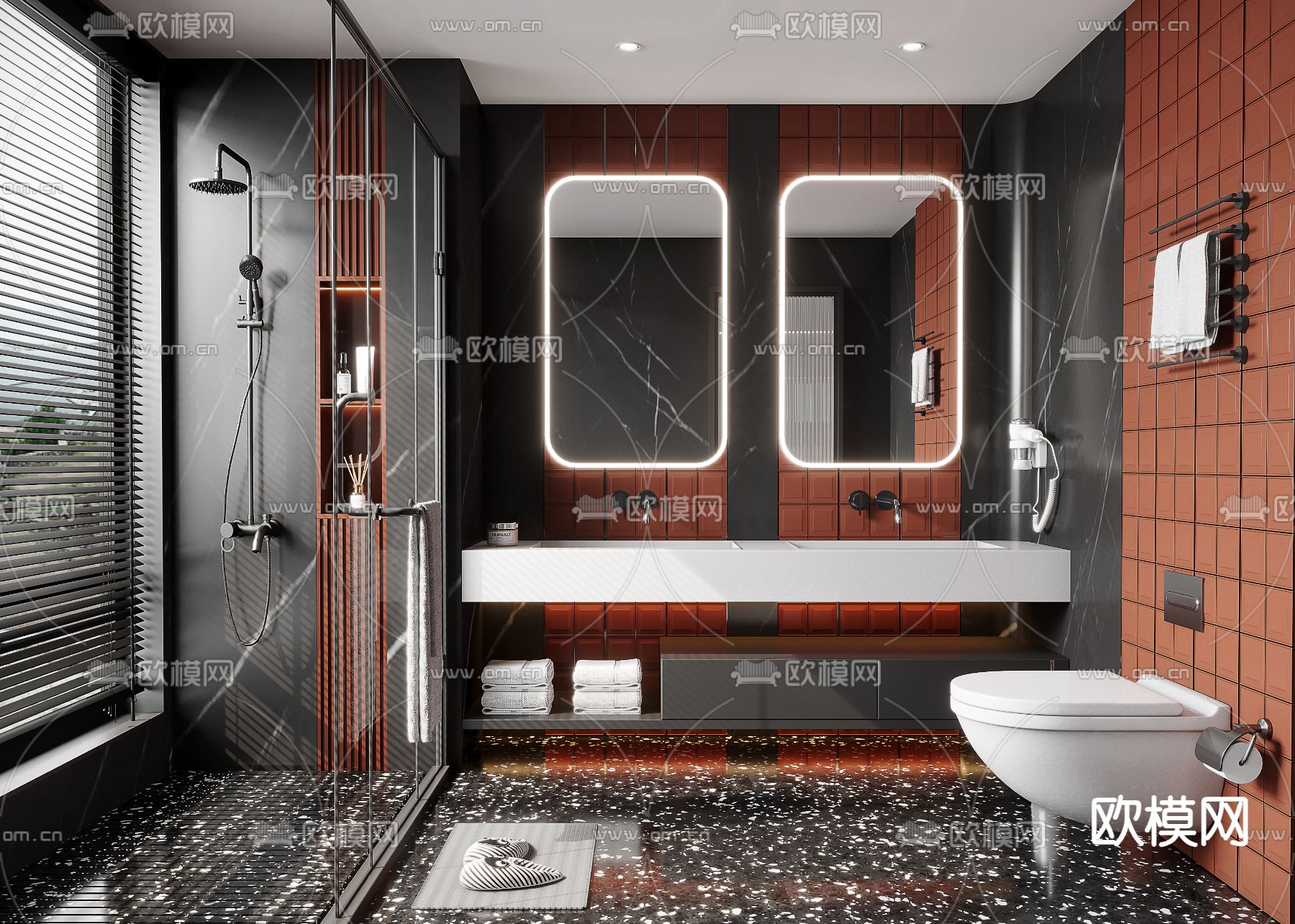 暗黑风卫生间 浴室 洗手间3d模型下载