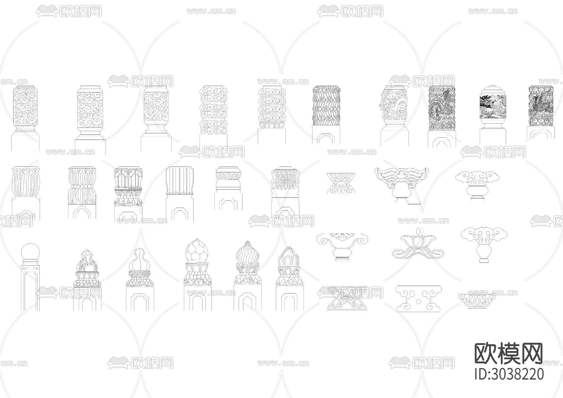 古建配件 麒麟狮子CAD图库下载（渲染图4）