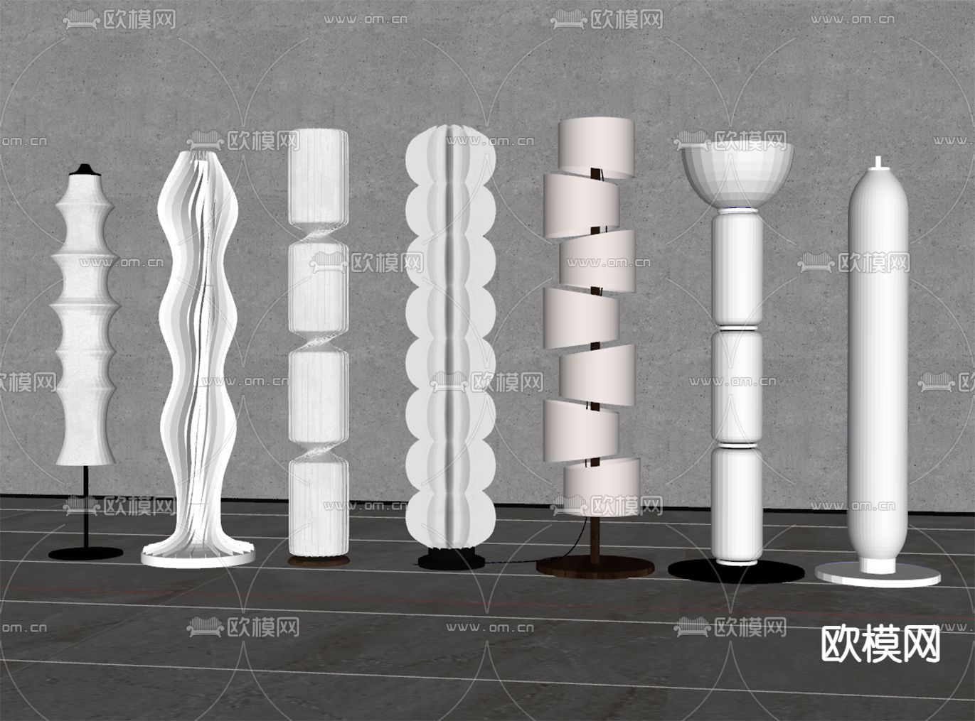 奶油风落地灯su模型下载（渲染图1）