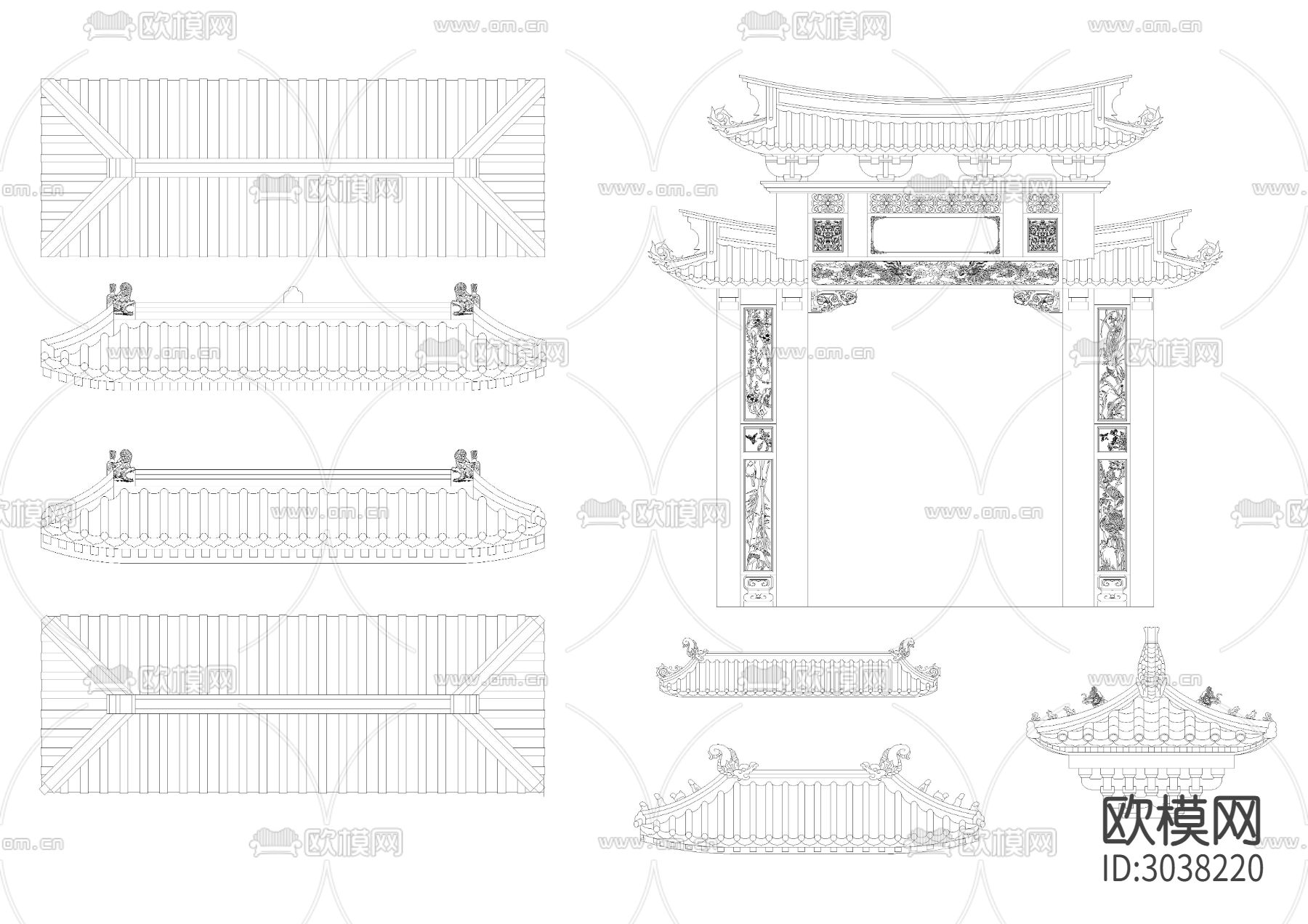 古建配件 麒麟狮子CAD图库下载（渲染图7）