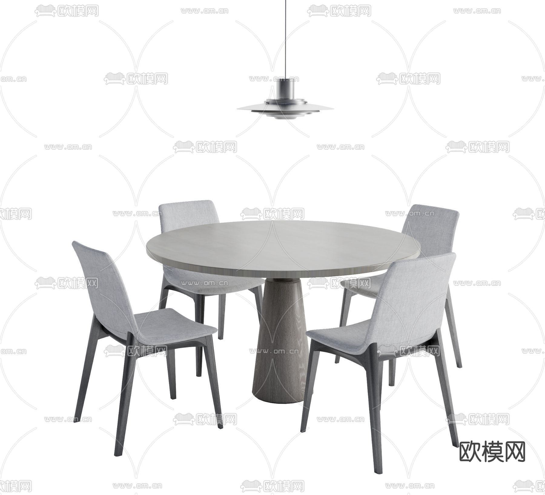 高级灰餐桌椅 圆餐桌3d模型下载