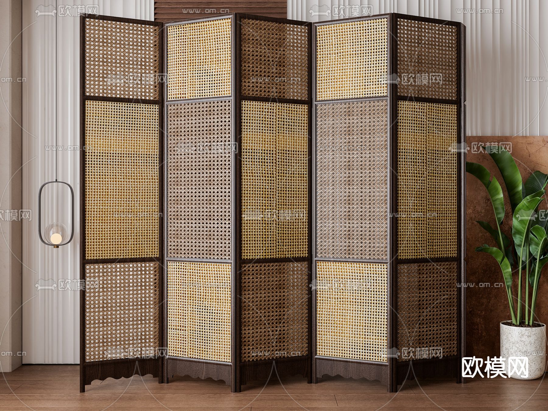 中古风隔断 藤编屏风3d模型下载