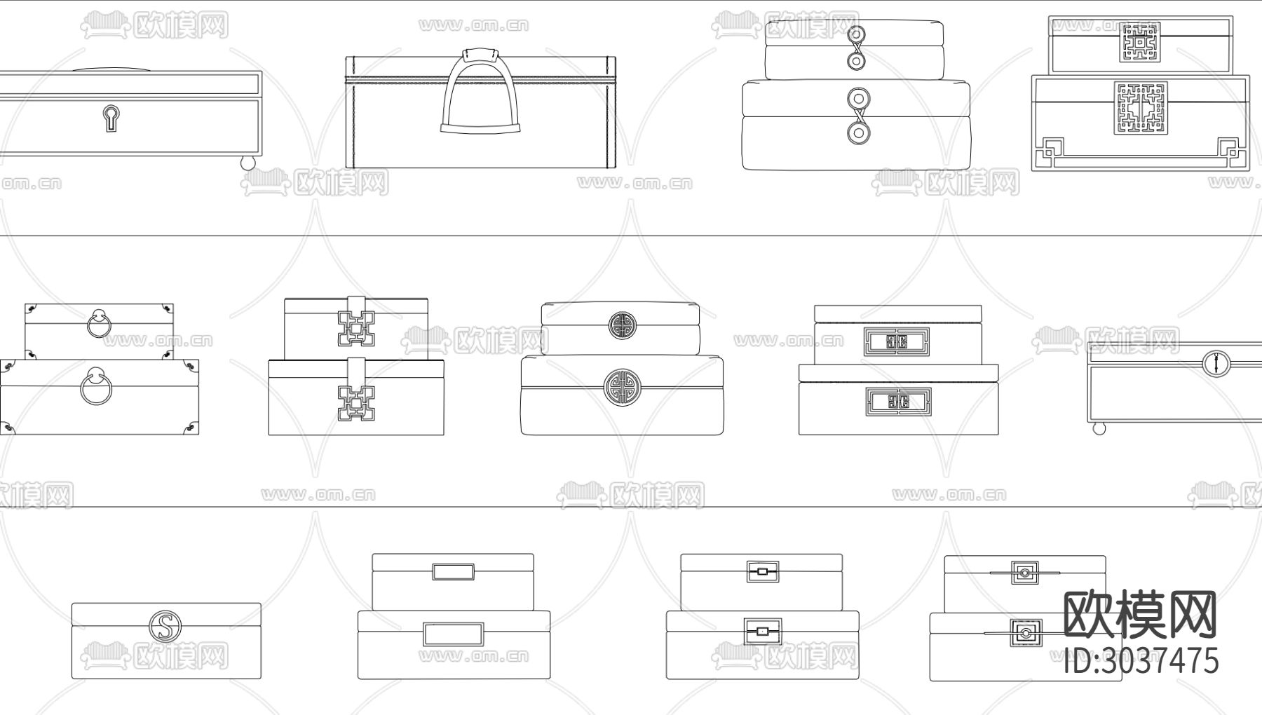 各类装饰箱子保险箱CAD图库下载（渲染图3）