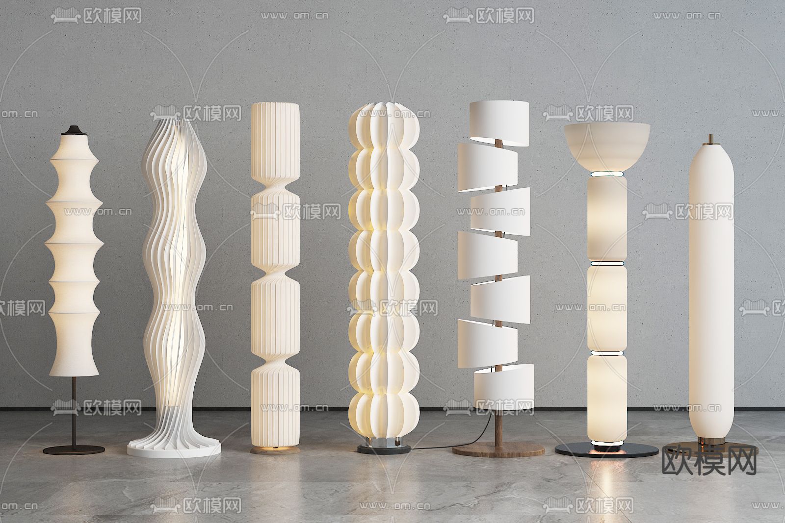 奶油风落地灯su模型下载（渲染图2）