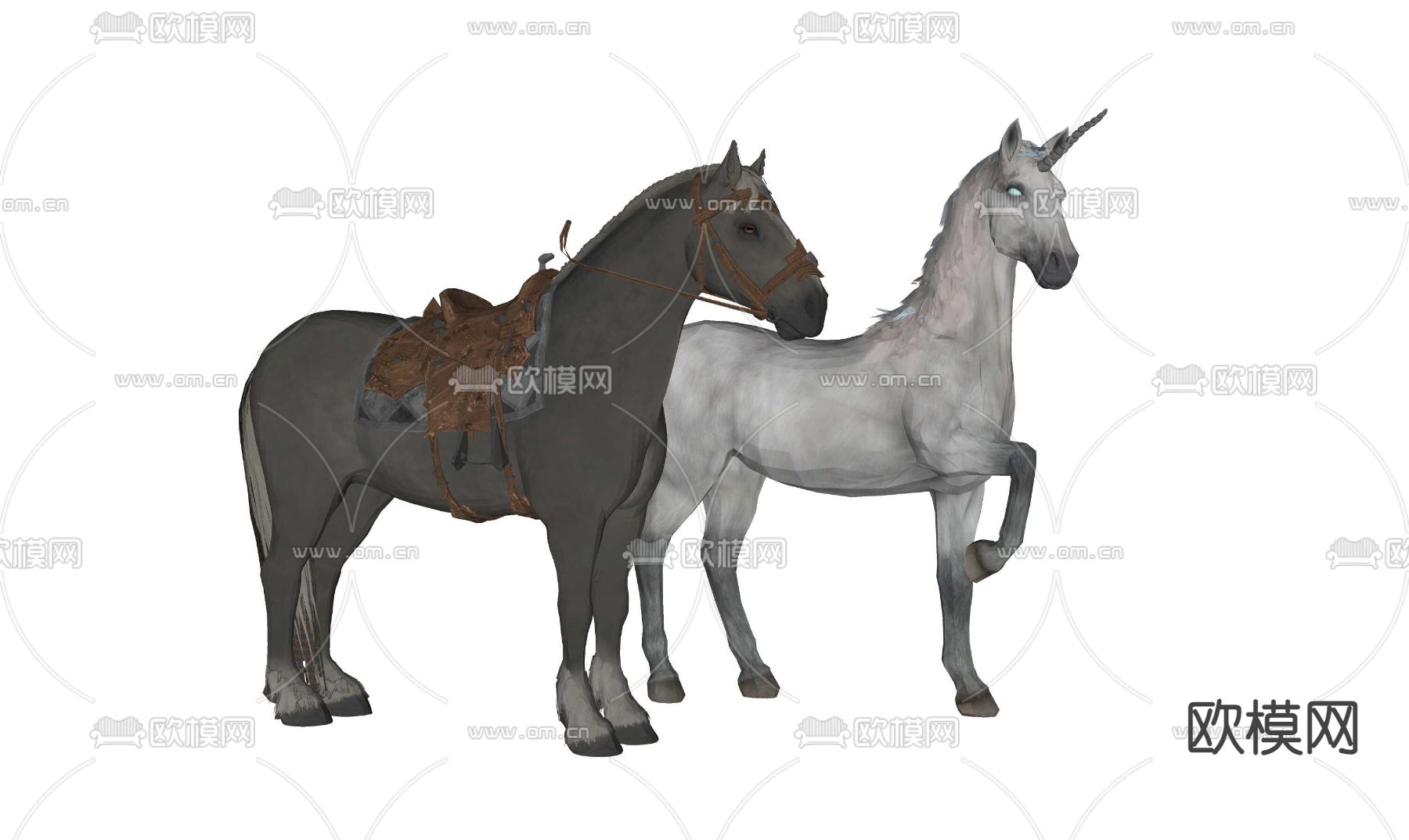 独角兽 赛马su模型下载（渲染图1）