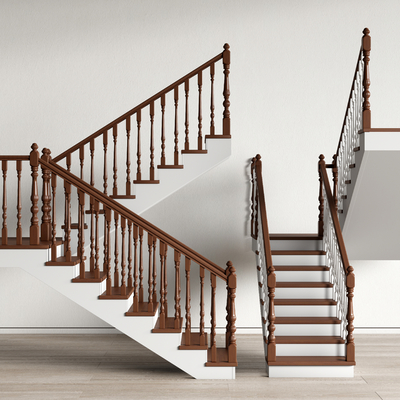 美式转角楼梯 扶手栏杆su模型