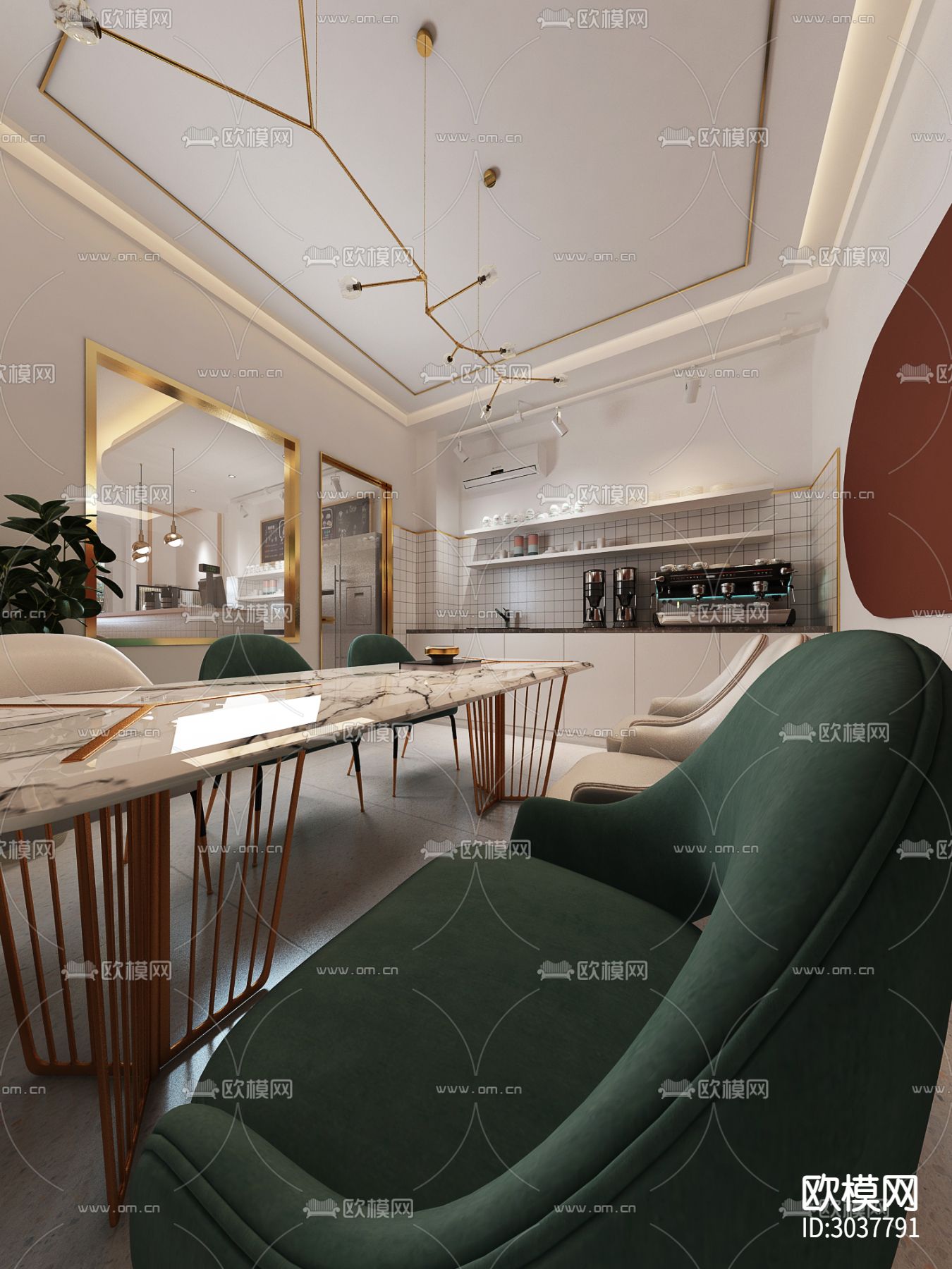 最新流行咖啡馆CAD施工图下载（渲染图4）