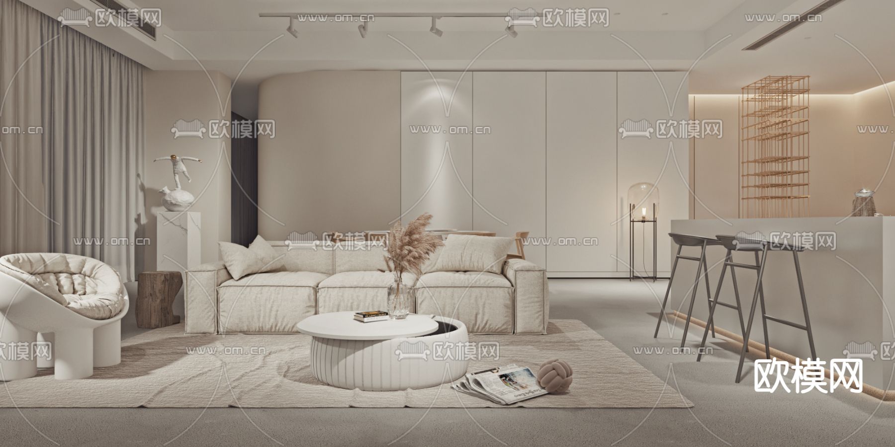 侘寂客厅3d模型下载（渲染图1）