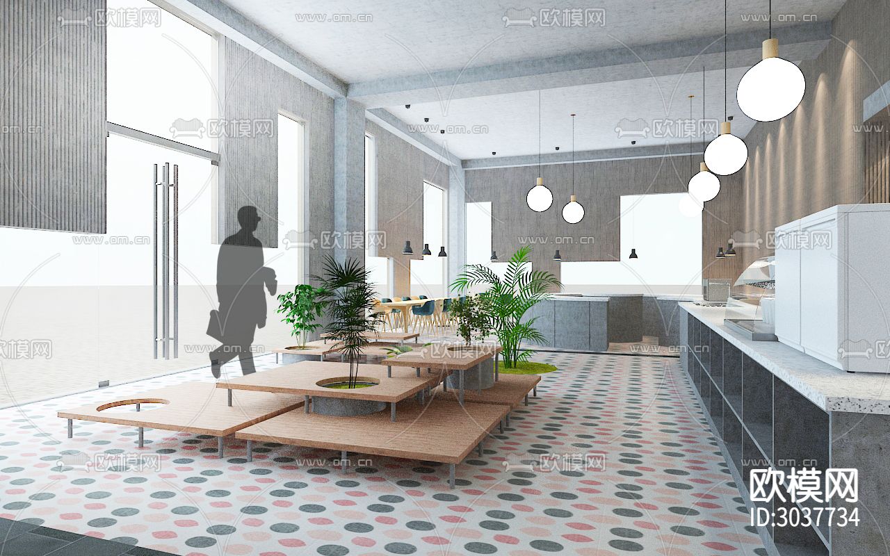 最新流行咖啡馆CAD施工图下载（渲染图5）