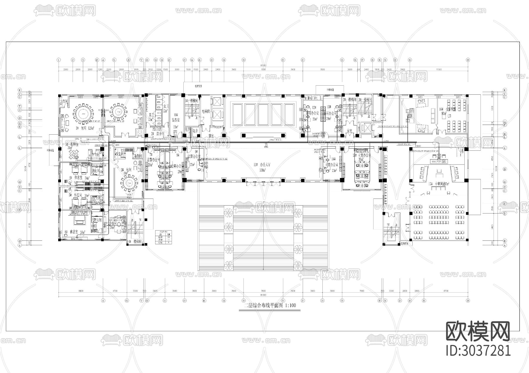 办公室综合布线CAD平面图下载（渲染图3）