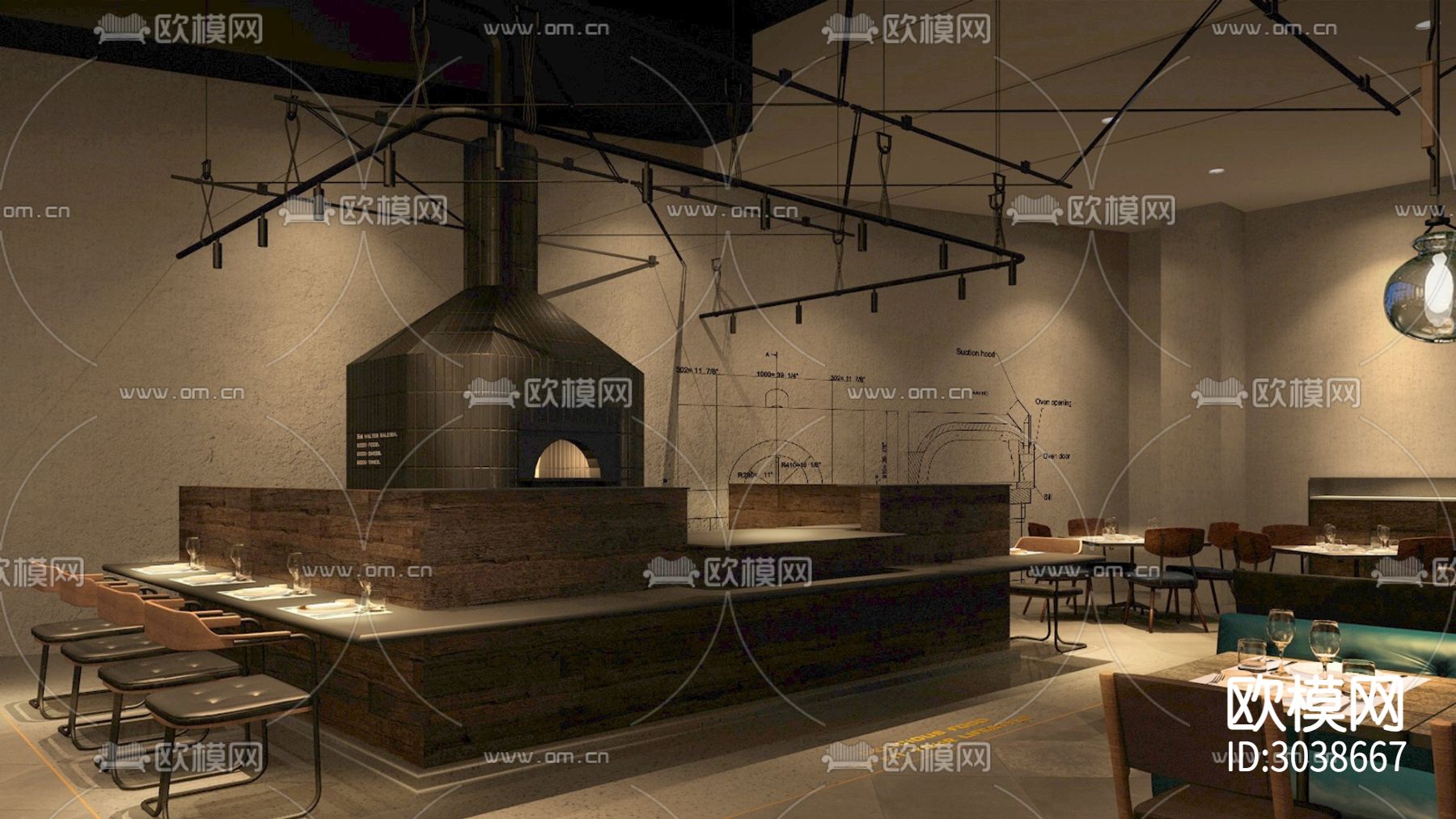 网红工业风 咖啡厅效果图下载（渲染图4）