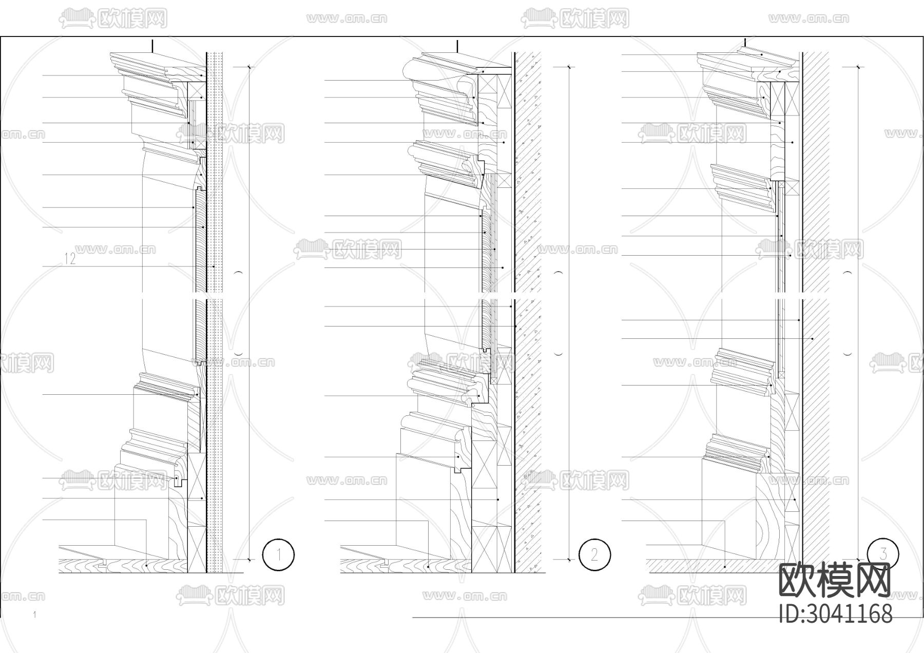 壁纸 玻璃砖墙 木装修护壁墙等节点大样图下载（渲染图5）