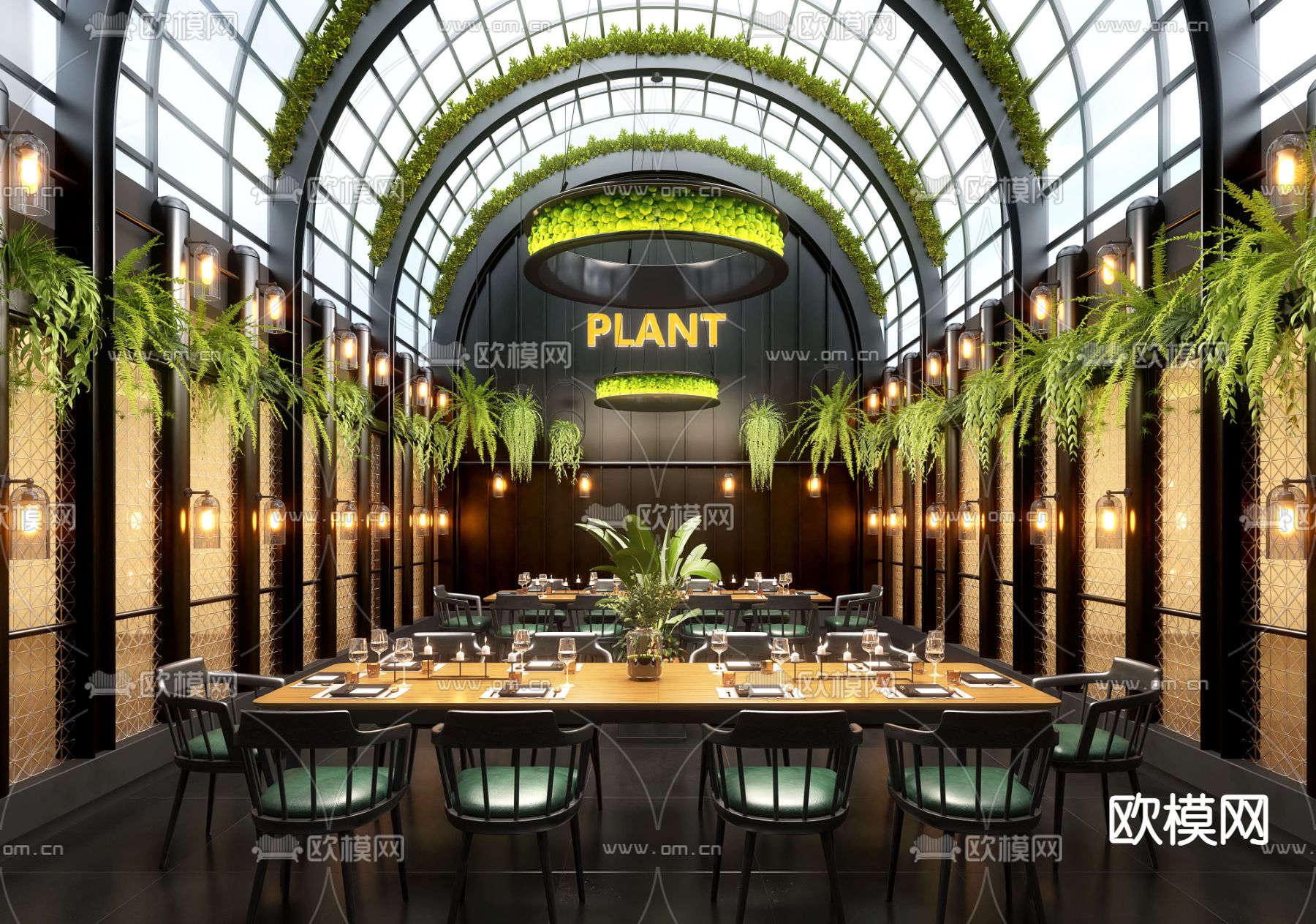 暗黑风酒店餐厅su模型下载（渲染图2）