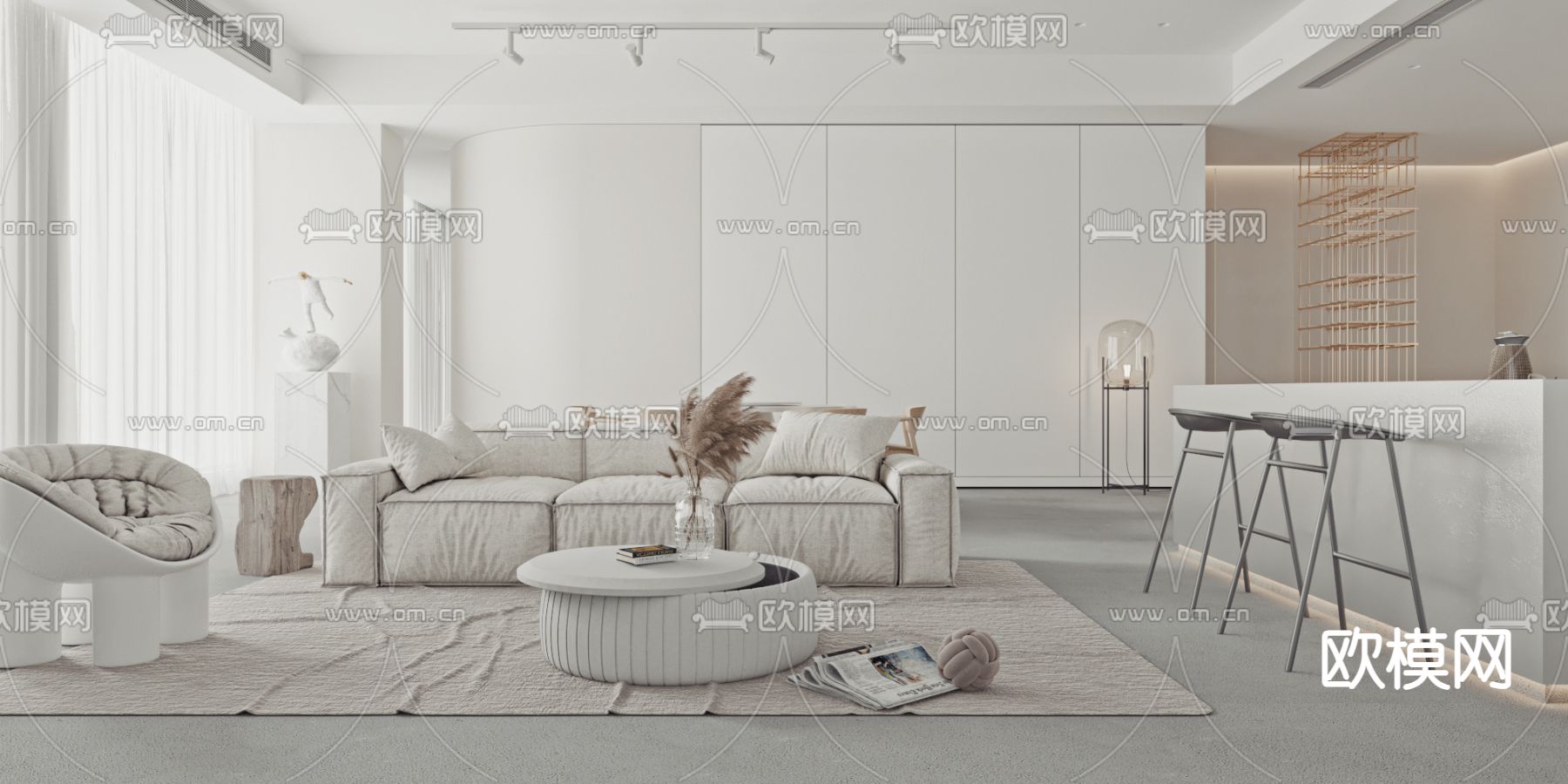 侘寂客厅3d模型下载（渲染图2）