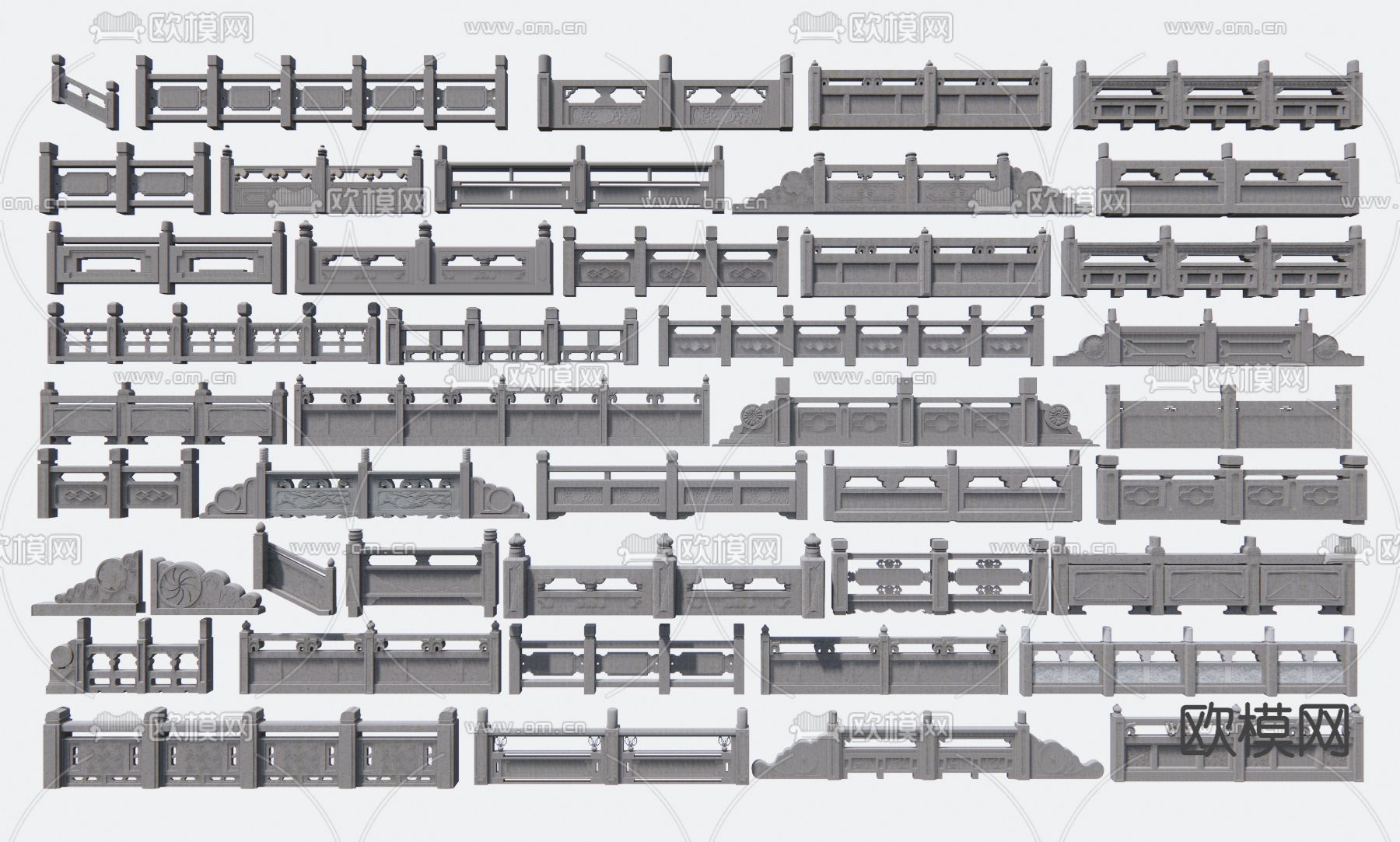 中式石栏杆 护栏 围栏3d模型下载