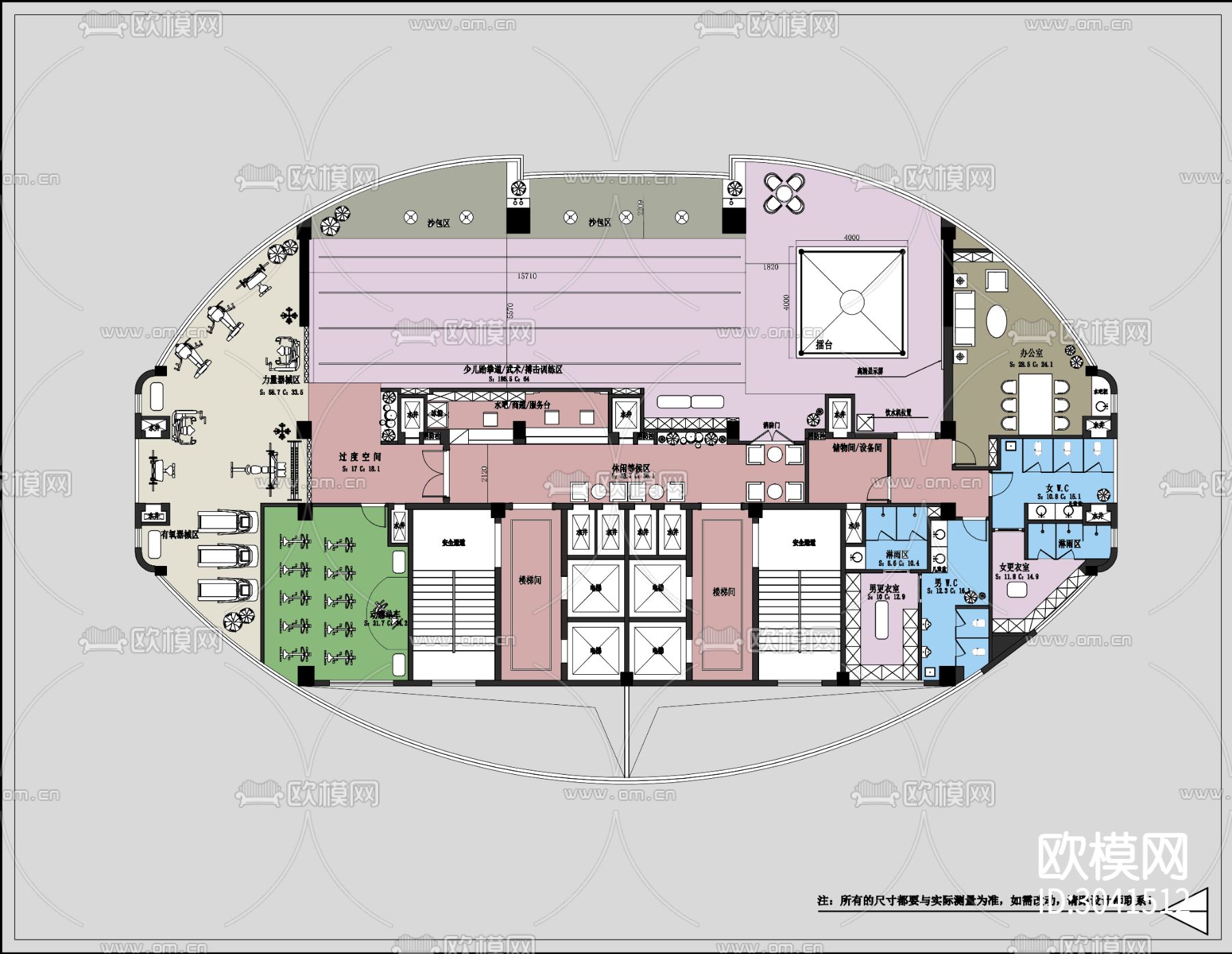 搏击健身俱乐部CAD平面图下载