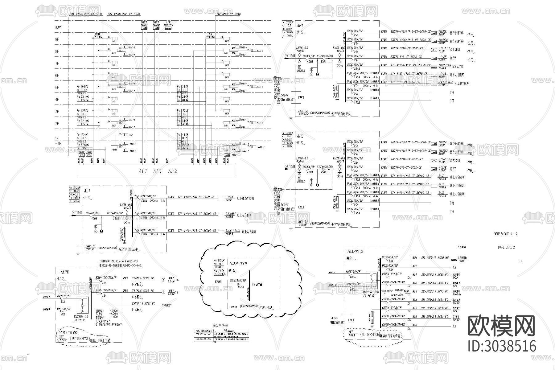 学校 职工 宿舍 强弱电 配电箱 干线 接线图 照明 电气图下载（渲染图6）