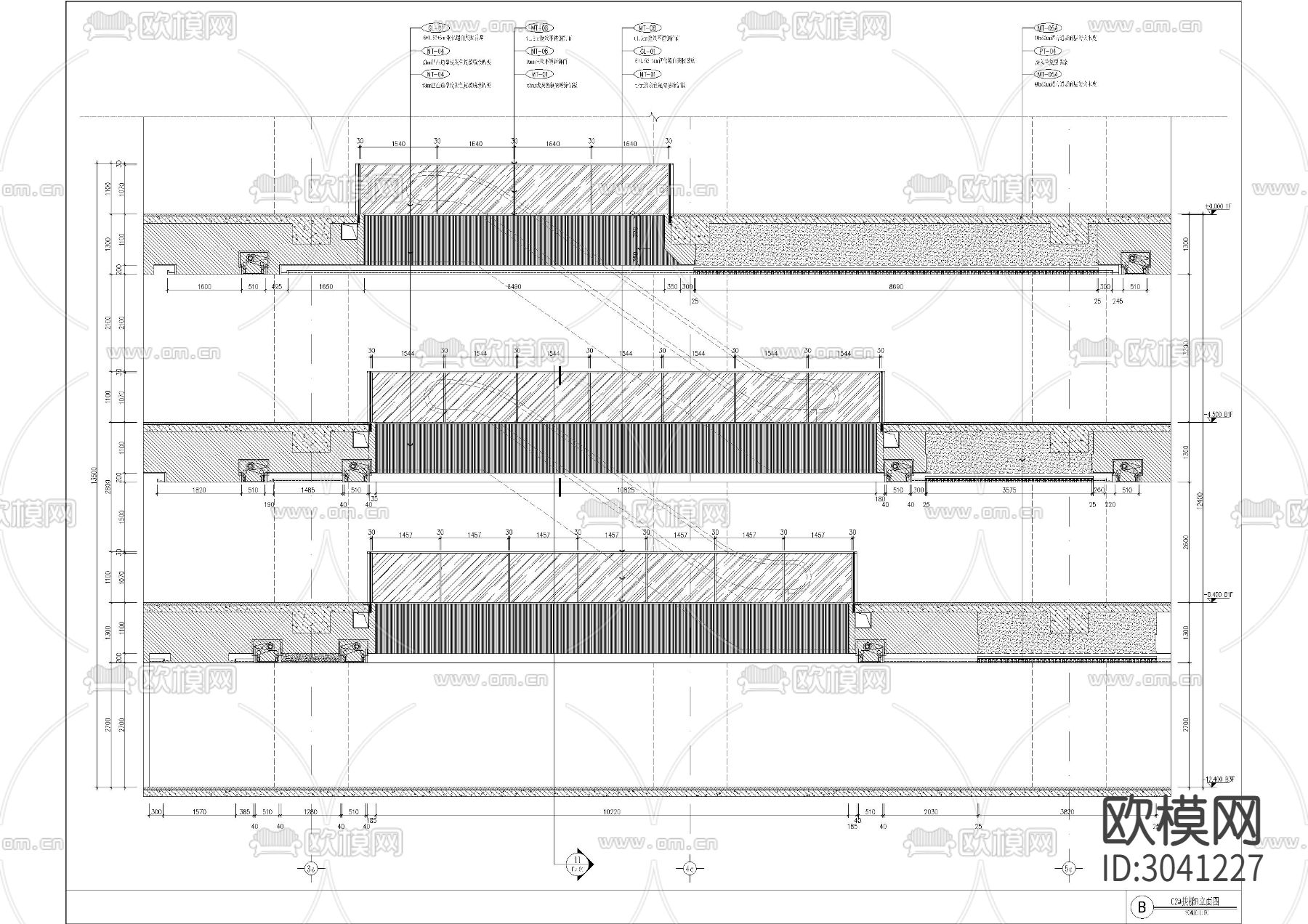 商业广场场中庭楼梯CAD立面图下载（渲染图2）