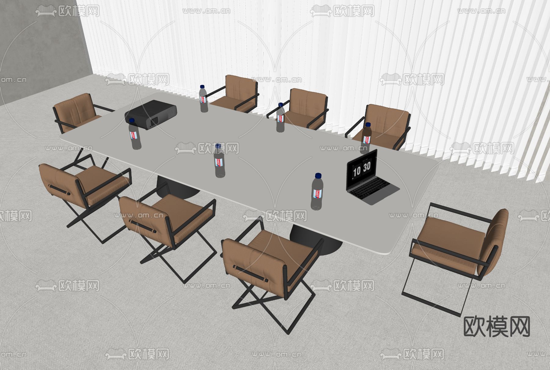 现代会议桌椅su模型下载（渲染图1）