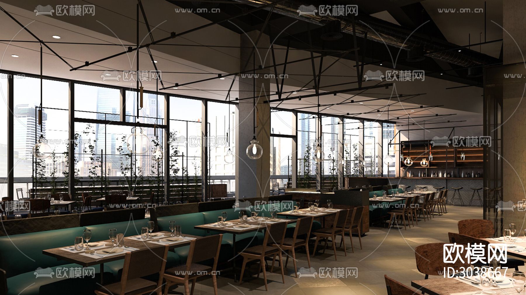 网红工业风 咖啡厅效果图下载（渲染图1）