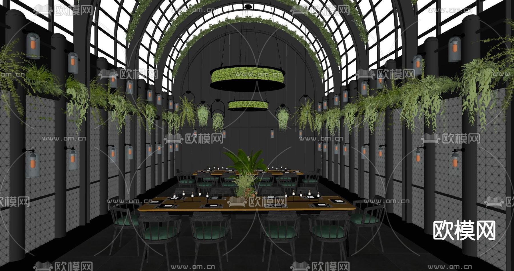 暗黑风酒店餐厅su模型下载（渲染图1）