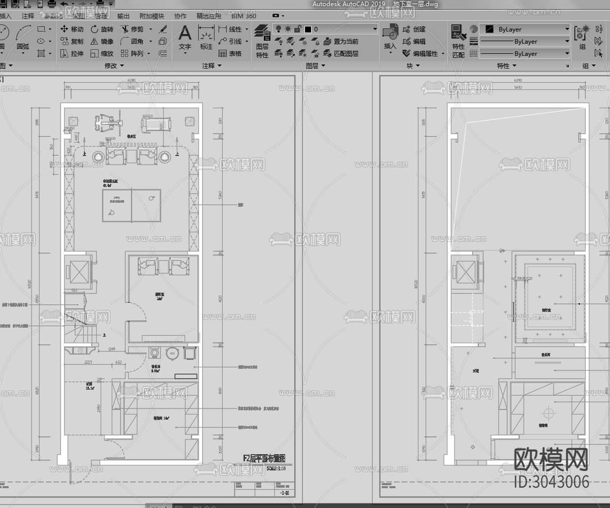 家装图纸 地下室 地上一到四层cad施工图下载（渲染图8）