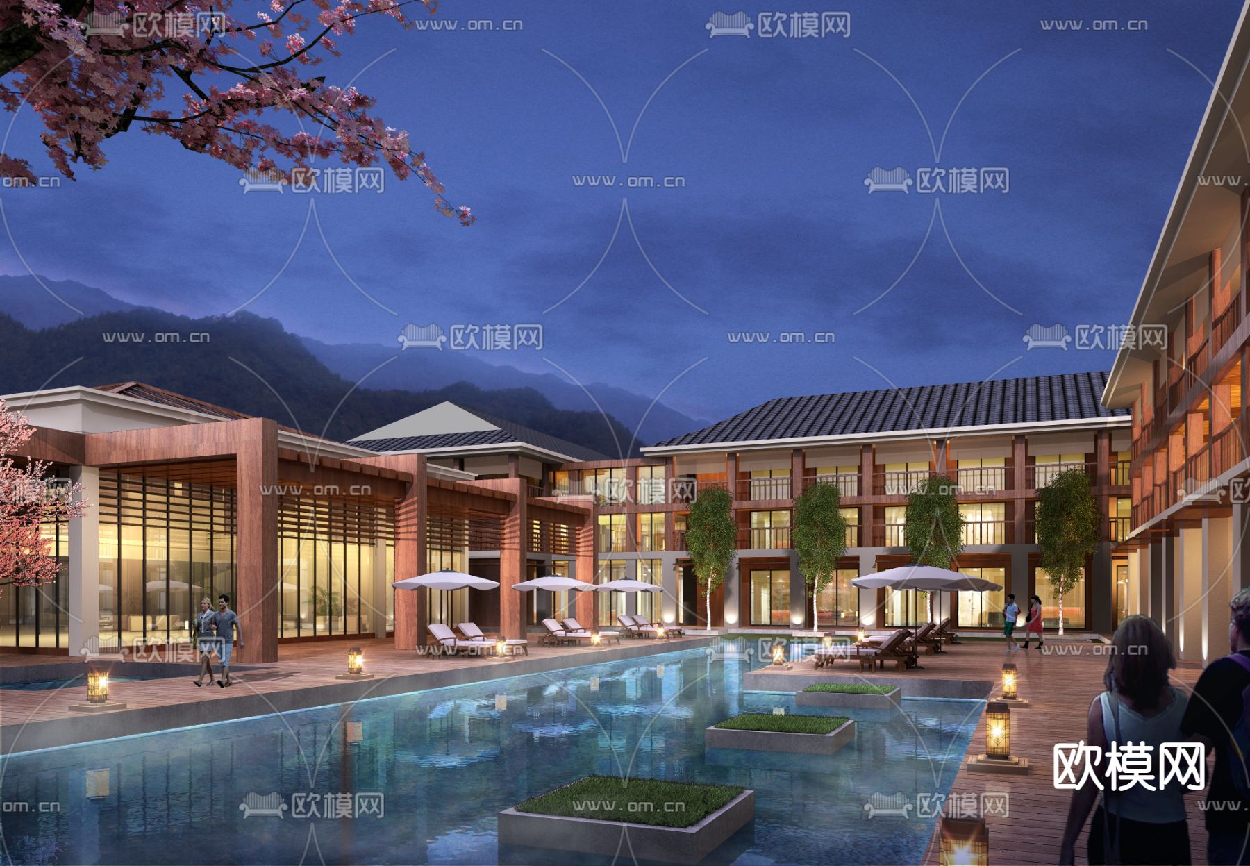 会所内庭 游泳池3d模型下载